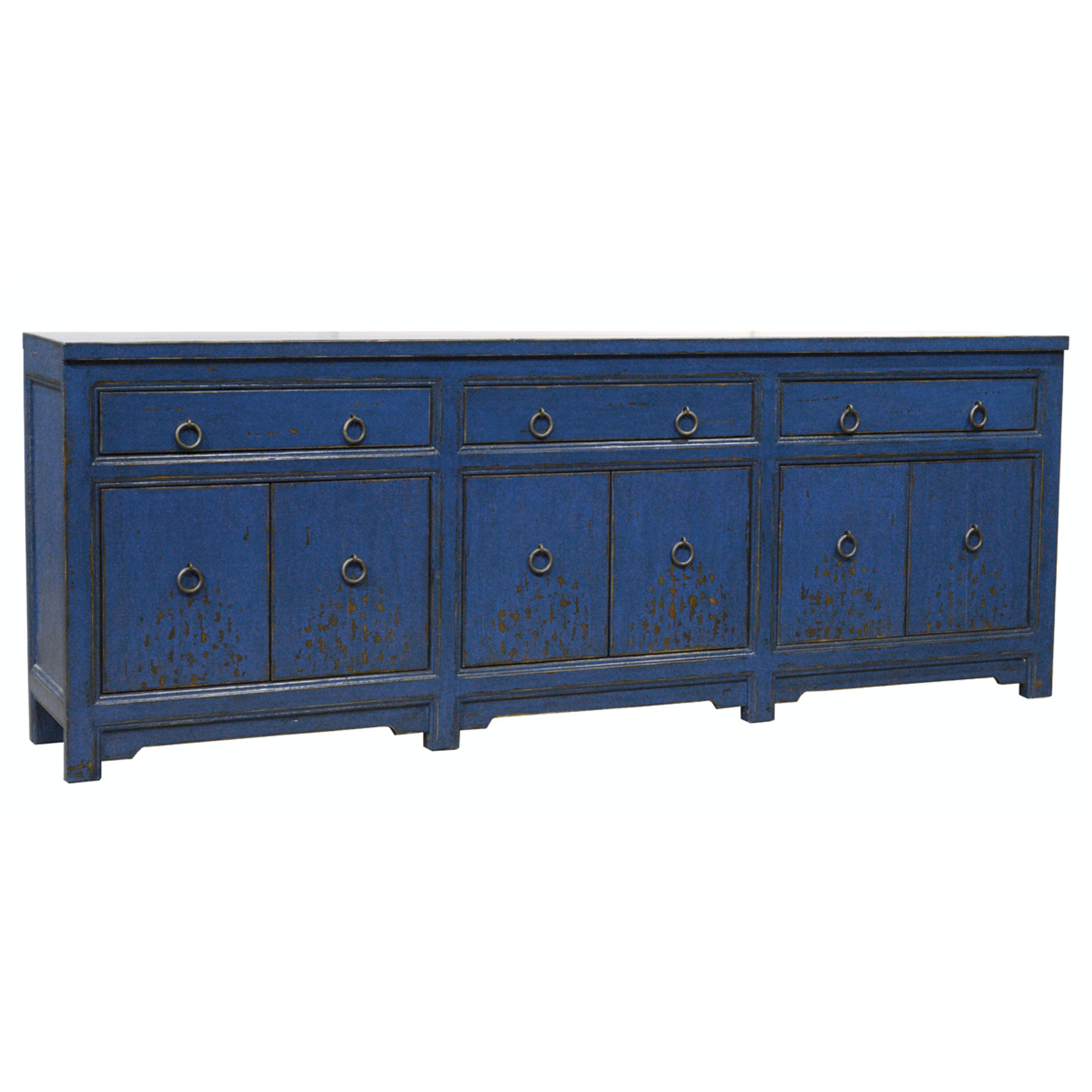Outside The Box 104x17x38 Amherst Dark Blue 3 Drawer 6 Door Reclaimed Pine Sideboard