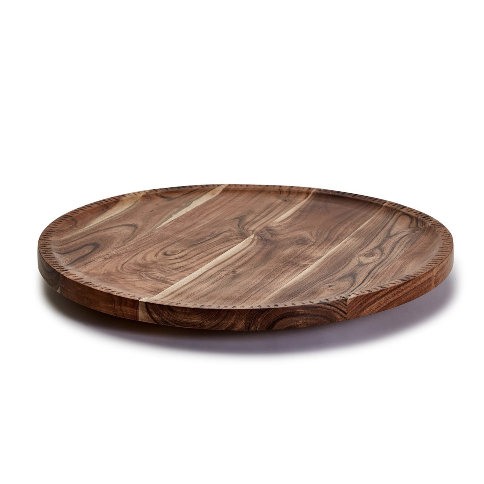 Outside The Box 20" Rotating Acacia Charcuterie Board With Hand Etched Border