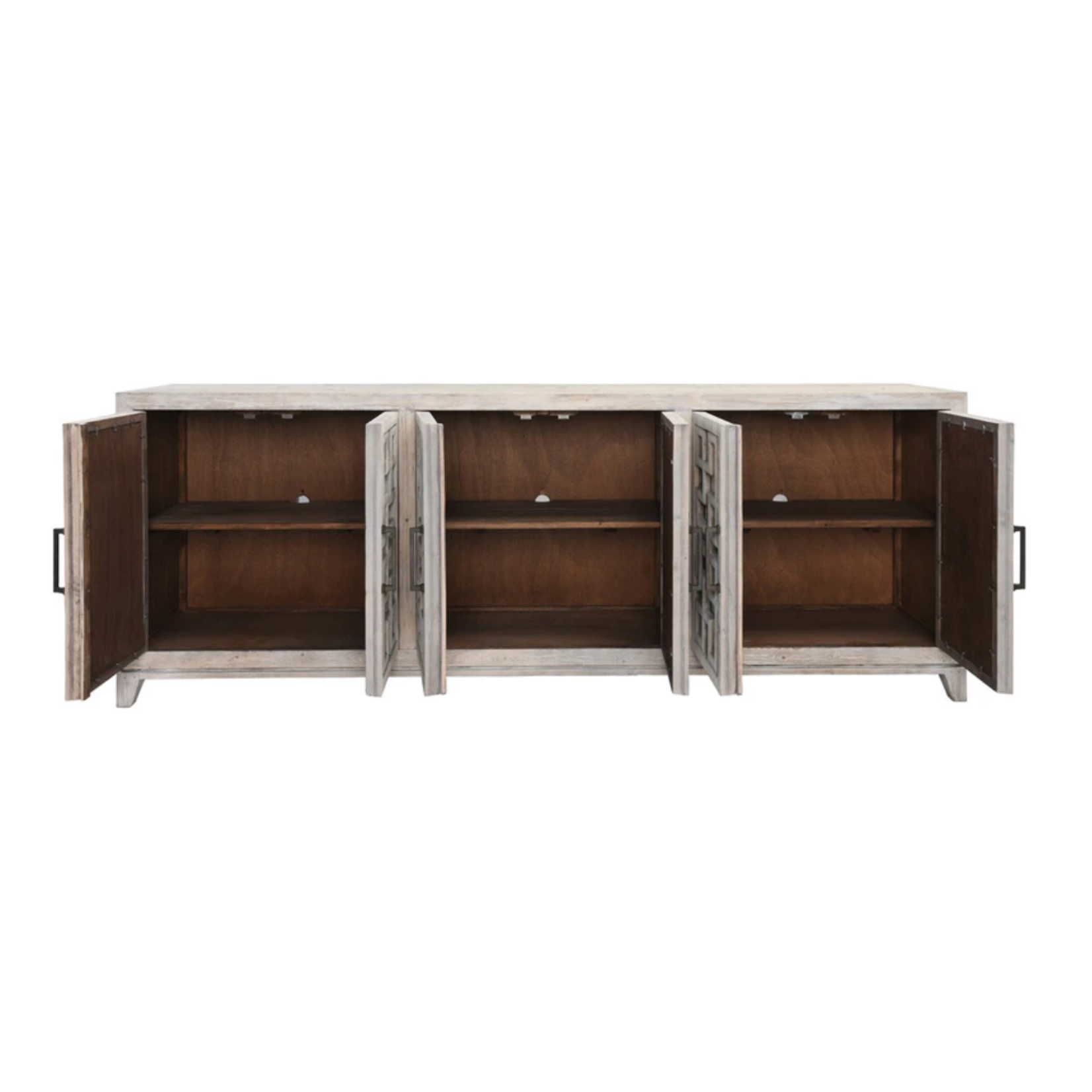 Outside The Box 98x18x36 Aniston Mirrored 6 Door Fret Work Sideboard