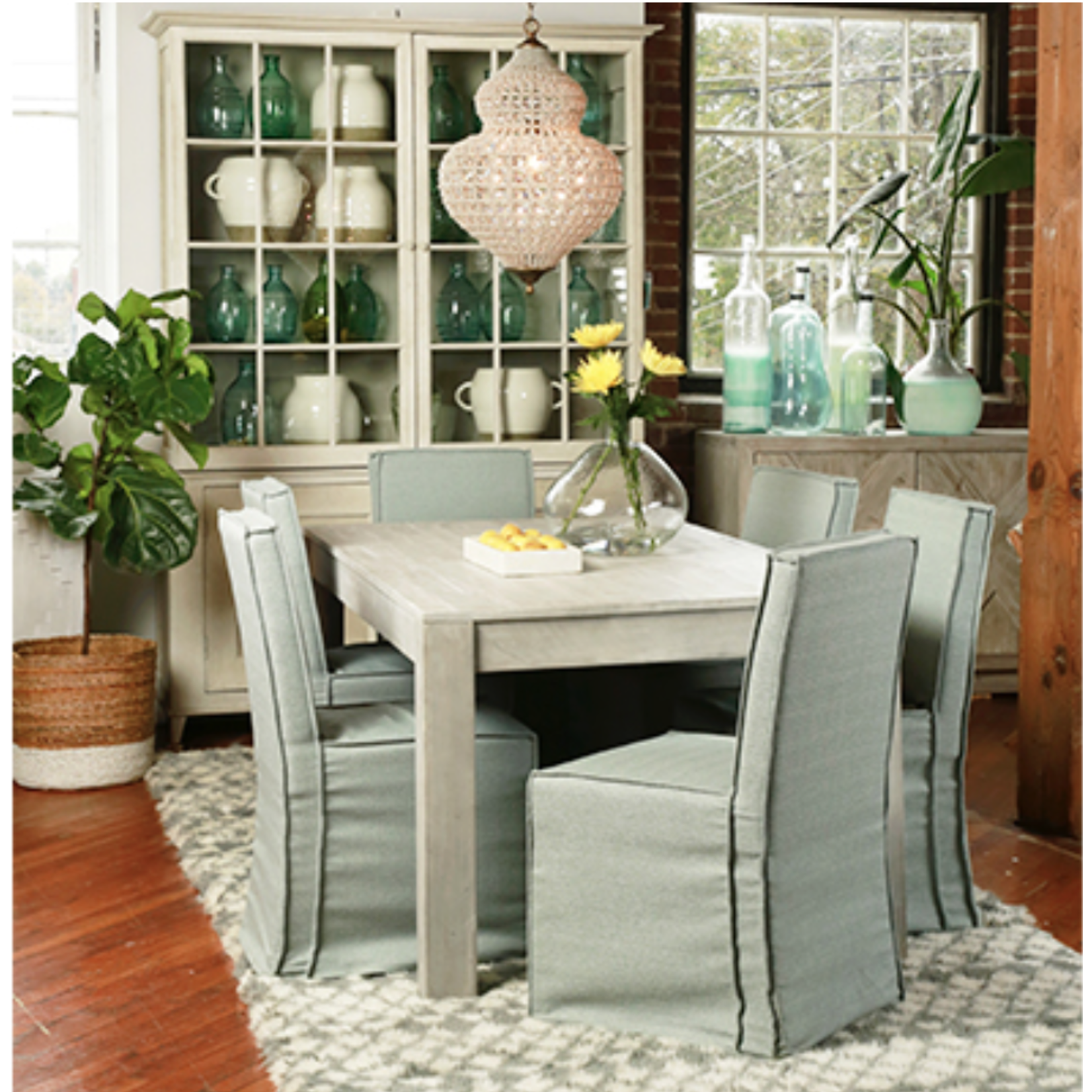 Outside The Box Teal Hartne Slip Covered Dining Chair