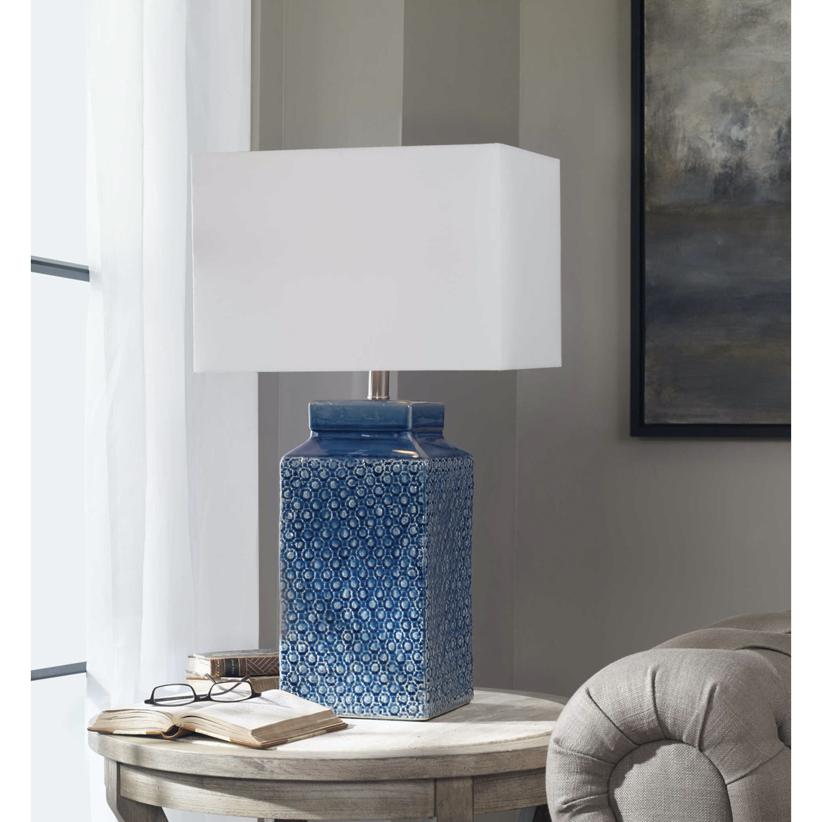 Outside The Box 27" Uttermost Pero Sapphire Blue Table Lamp