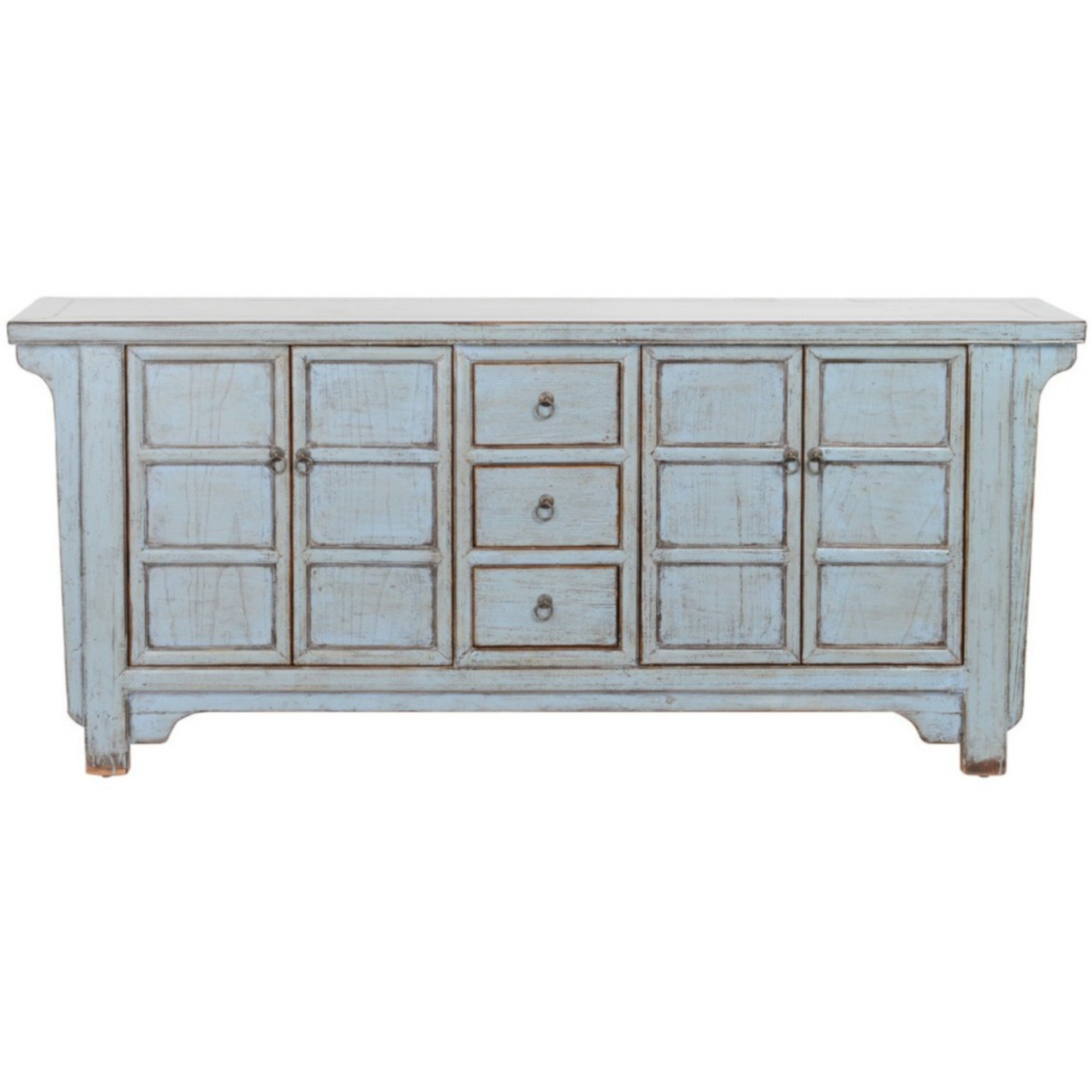 Outside The Box 77x17x34 Crafton Blue Reclaimed Pine 3 Drawer 4 Door Server