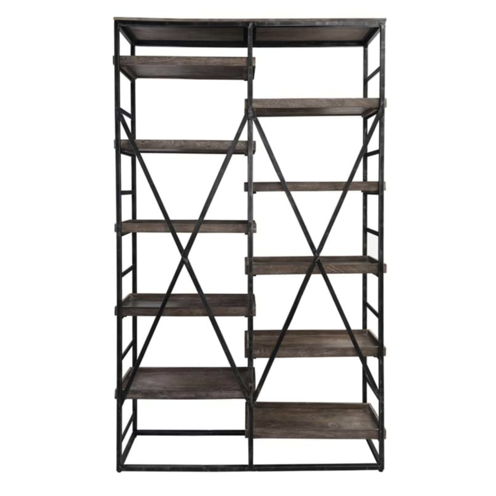 Outside The Box 60x15x96 Evan Double Bookshelf Mango Wood & Iron