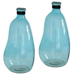 Outside The Box 8" Set Of 2 Azul Aqua Glass & Metal Ring Vases