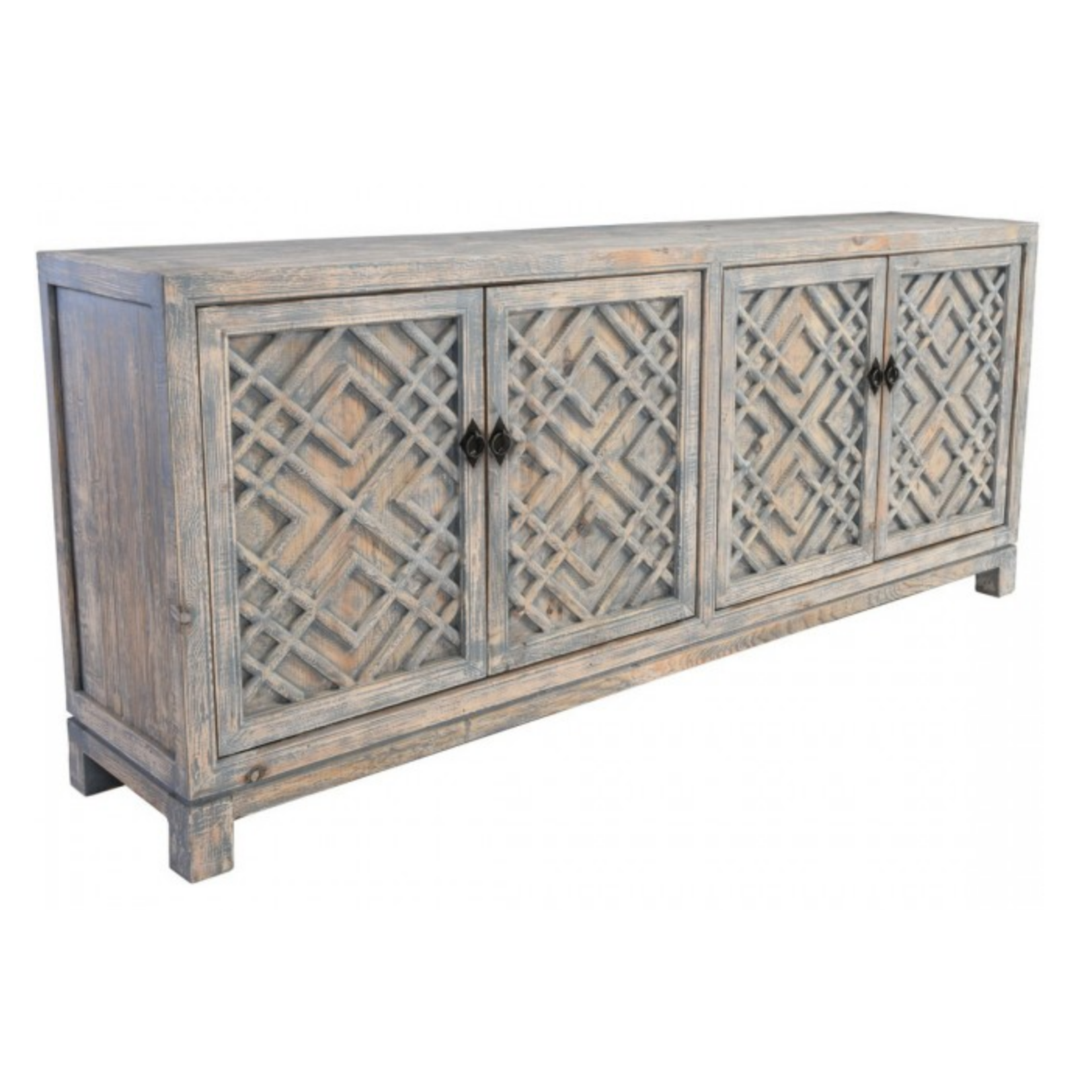 Outside The Box 85x18x36 Antigua Coastal Blue Wash Reclaimed Pine Cabinet