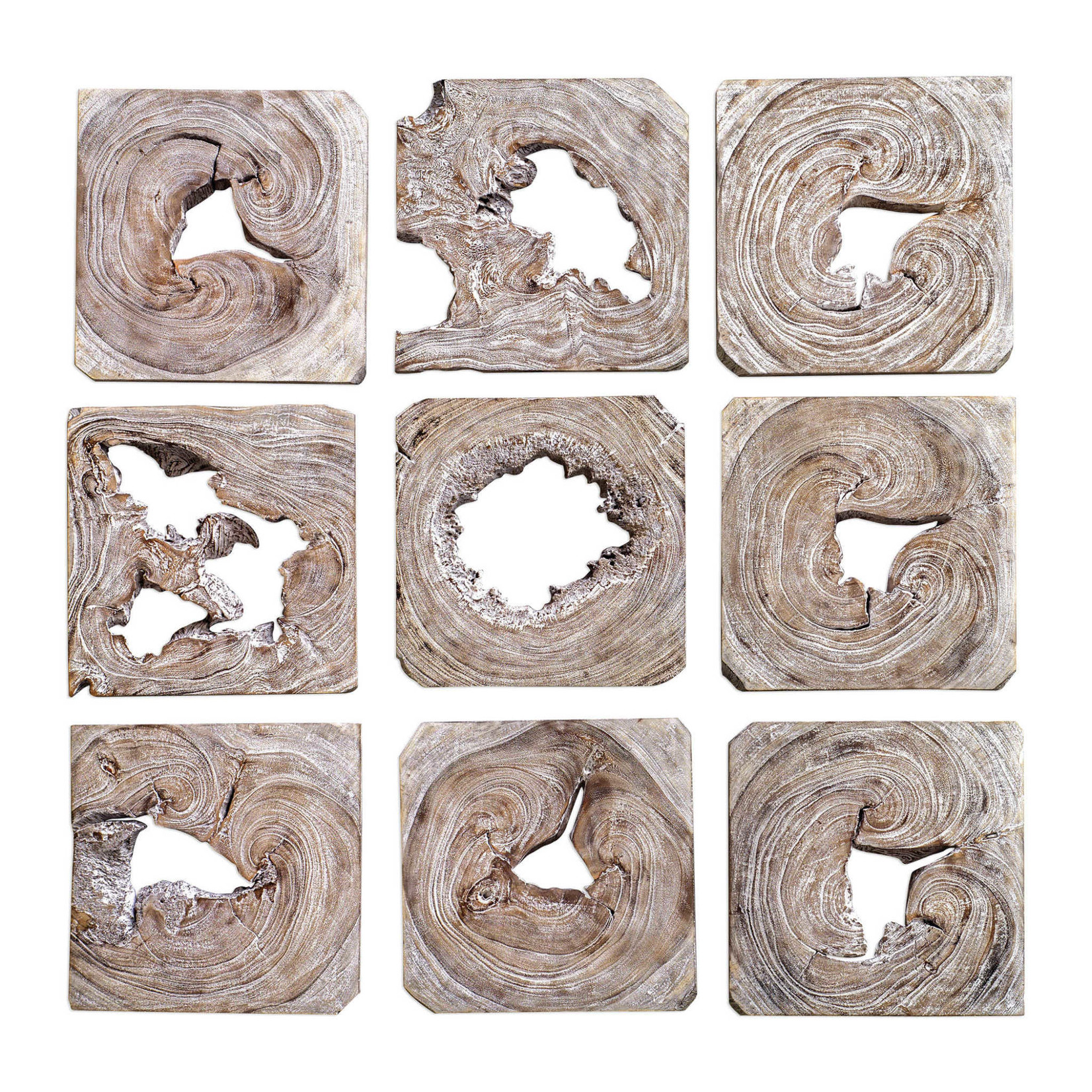 Outside The Box Set of 9 Bahati Whitewashed Suar Wood Wall Art