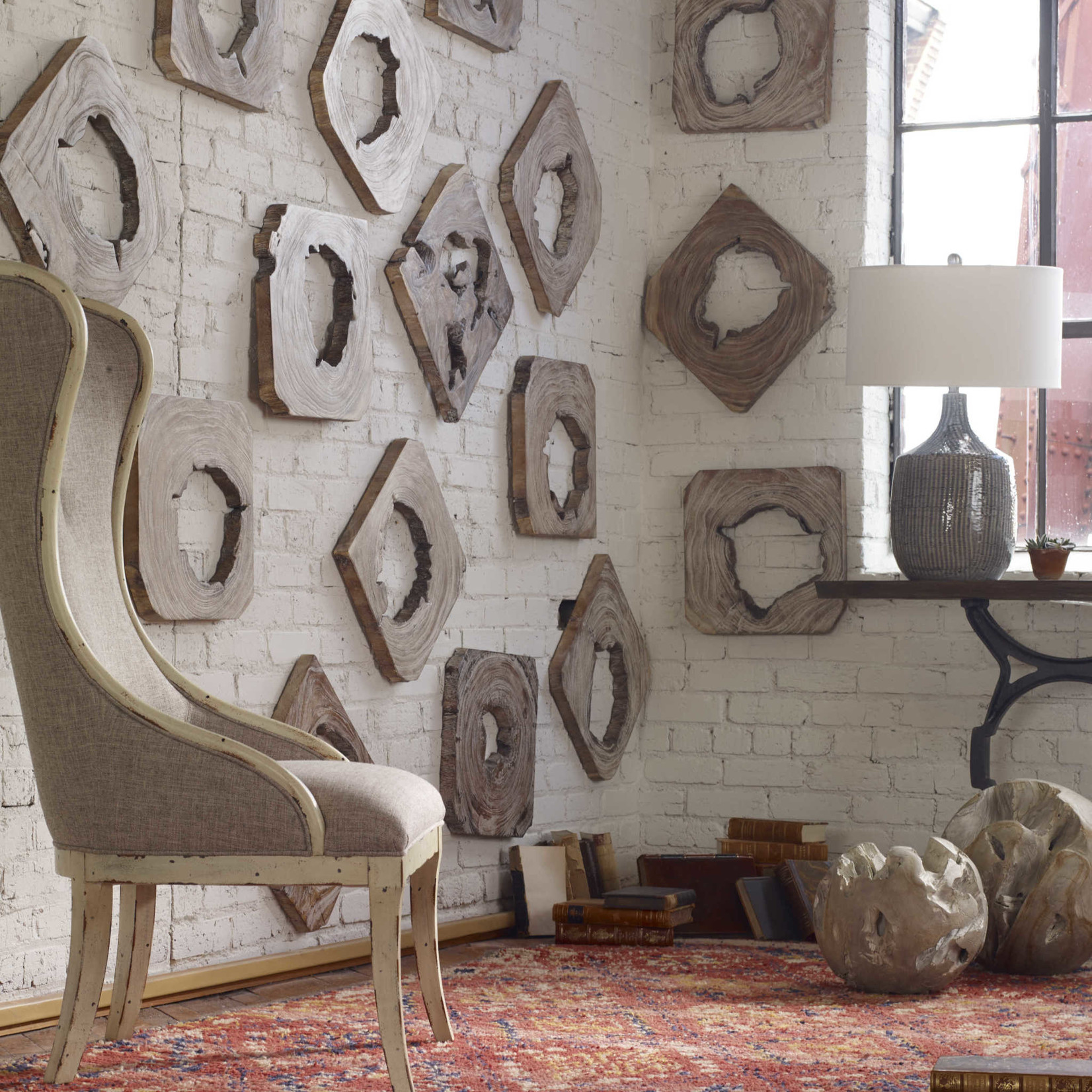 Outside The Box Set of 9 Bahati Whitewashed Suar Wood Wall Art