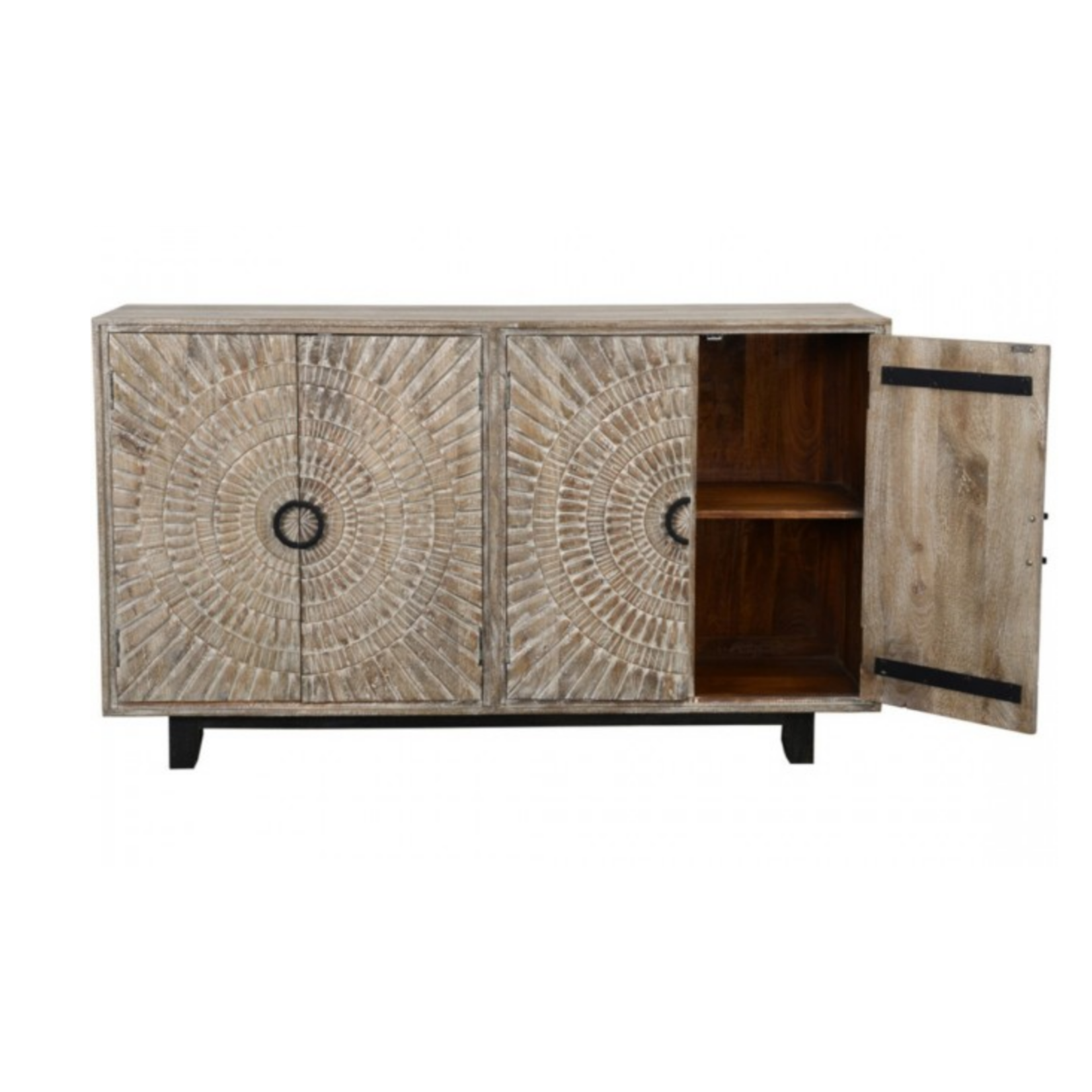 Outside The Box 65x16x38 Vivienne 4 Door Hand Carved Mango Wood Cabinet