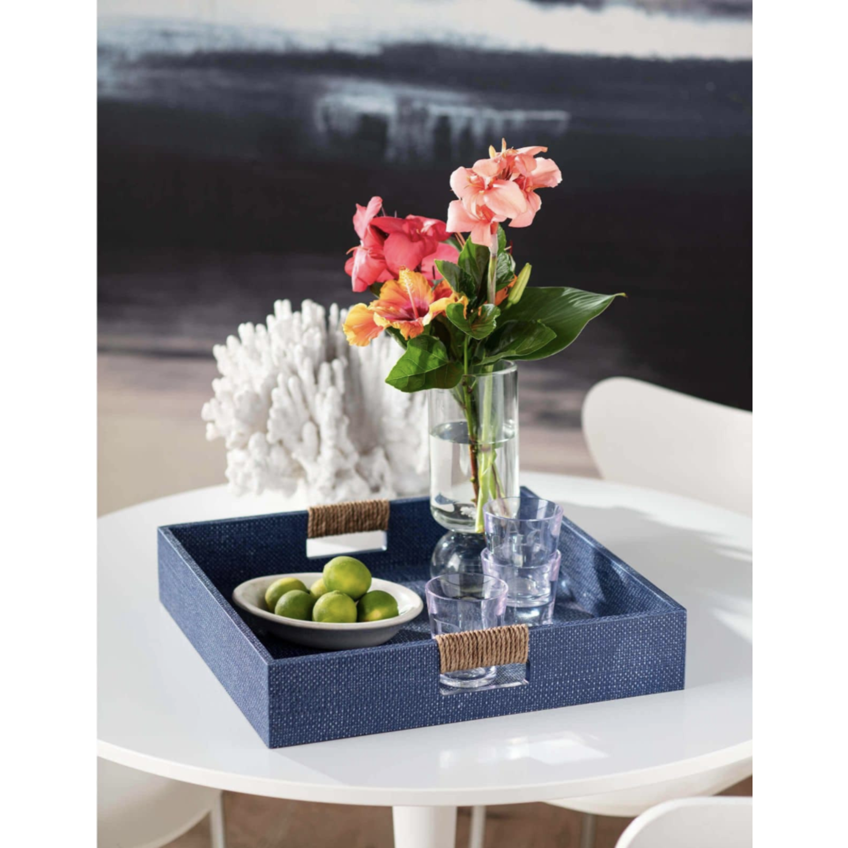 Outside The Box 18" Regina Andrew Logia Resin Square Tray Large In Blue