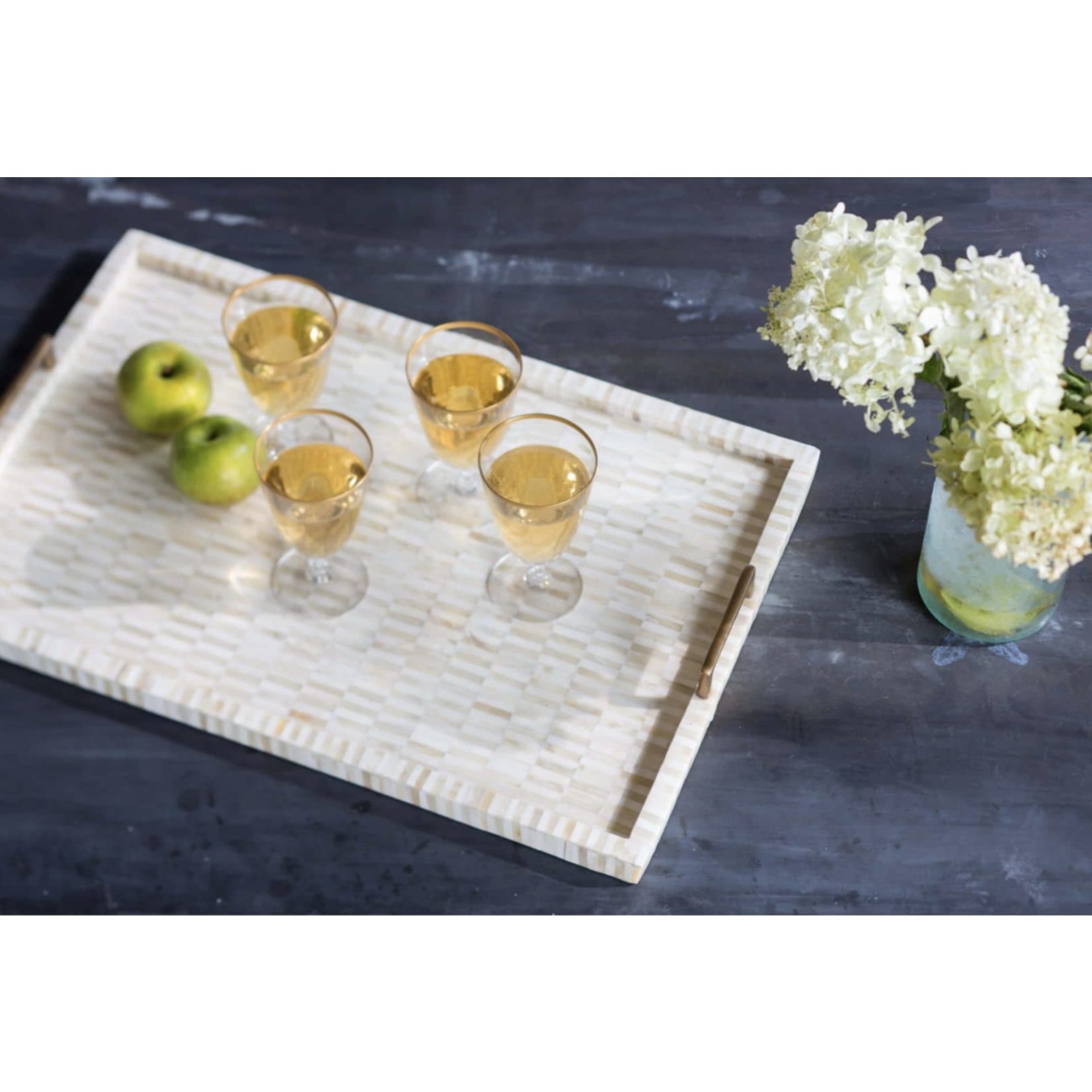 Outside The Box 24x16 Regina Andrew Natural Multi-Tone Bone Inlay & Brass Tray