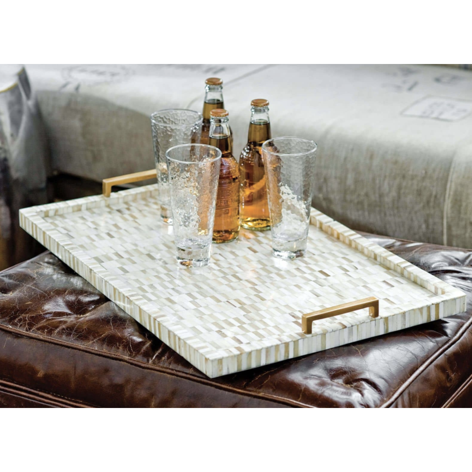 Outside The Box 24x16 Regina Andrew Natural Multi-Tone Bone Inlay & Brass Tray