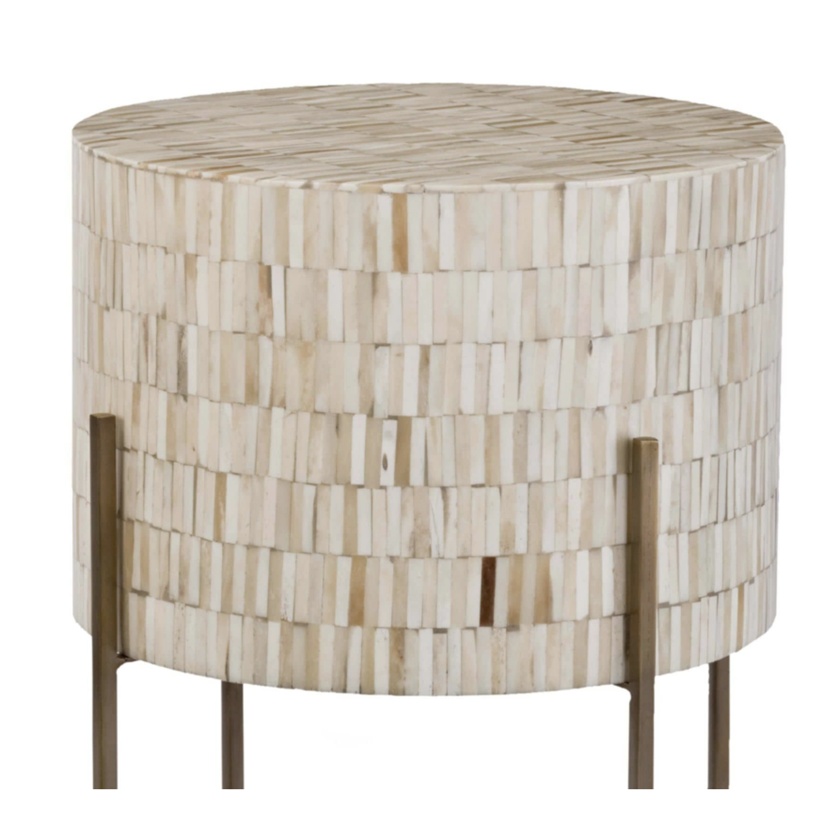 Outside The Box 25" Regina Andrew Natural Bone Inlay Drum Table W/ Antique Brass Legs