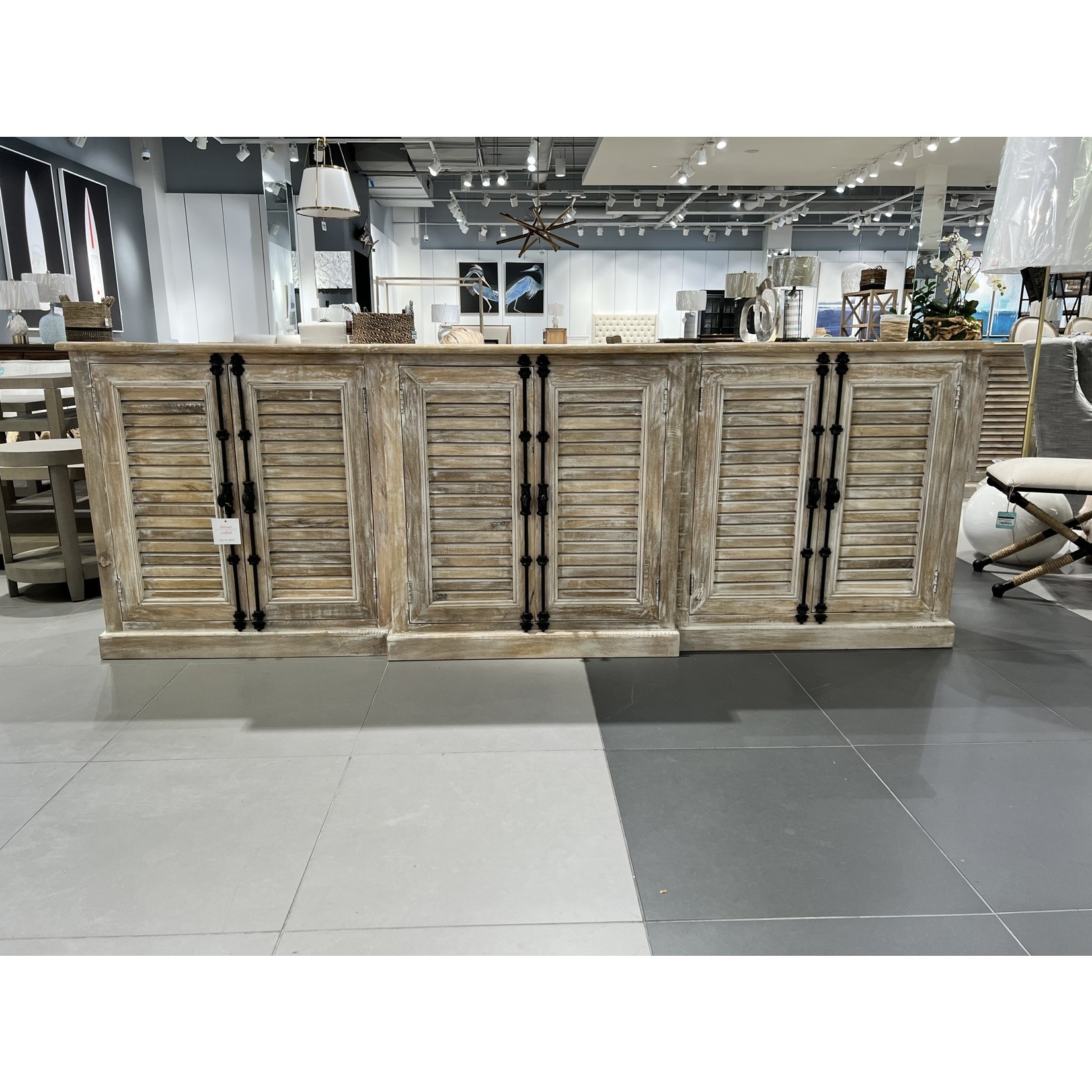 Outside The Box 105x16x37 White Washed Nikki Shutter Cabinet