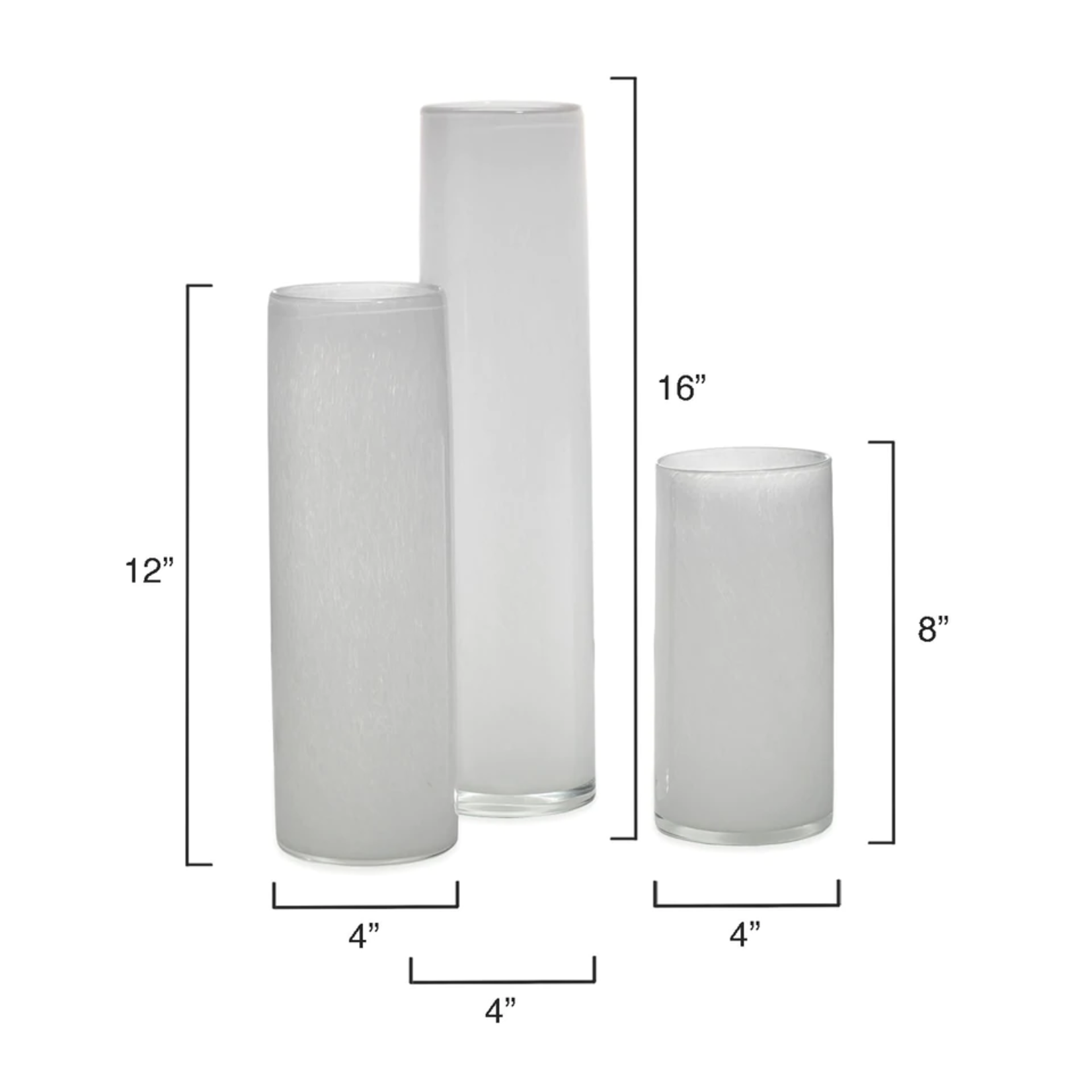 Outside The Box 8", 12" & 16" Set Of 3 Gwendolyn Hand Blown Vases In White