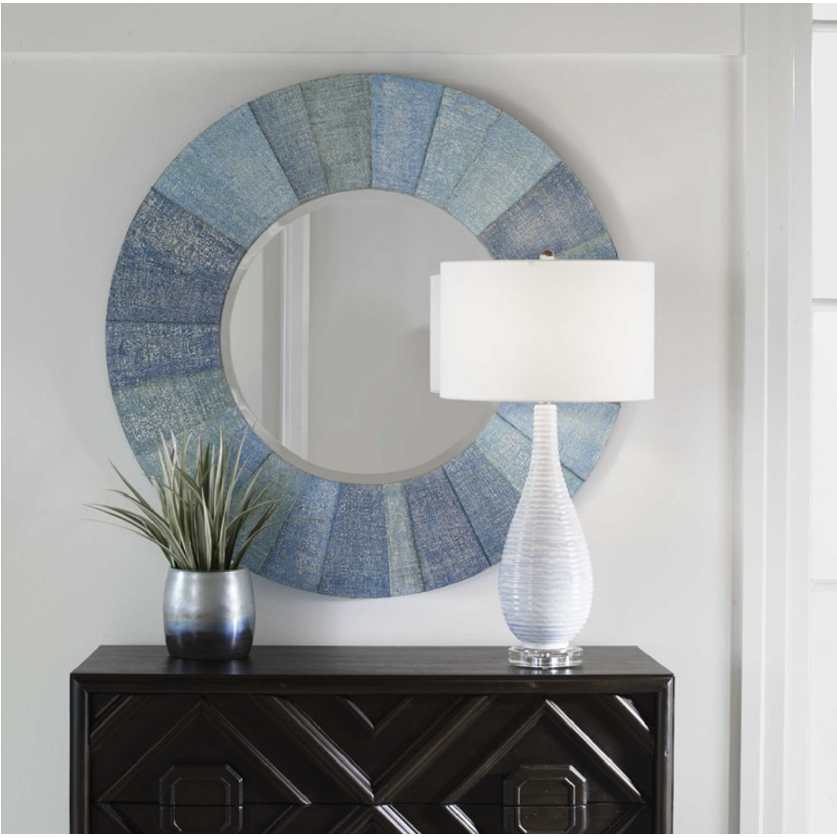 Outside The Box 42" Isle Blue Woven Seagrass Round Mirror