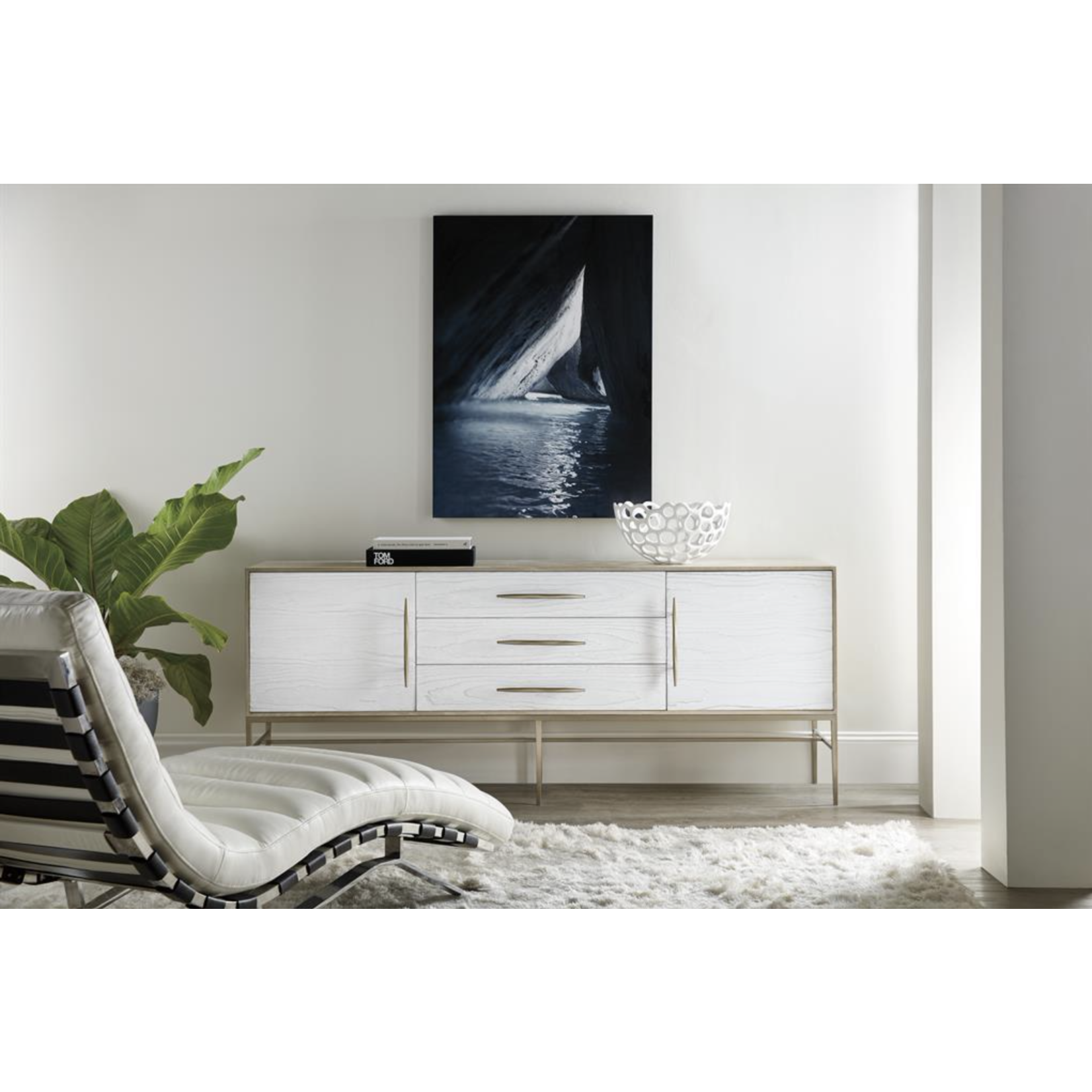 Outside The Box 80x18x32 Hooker Furniture White & Champagne 2 Door 3 Drawer Console