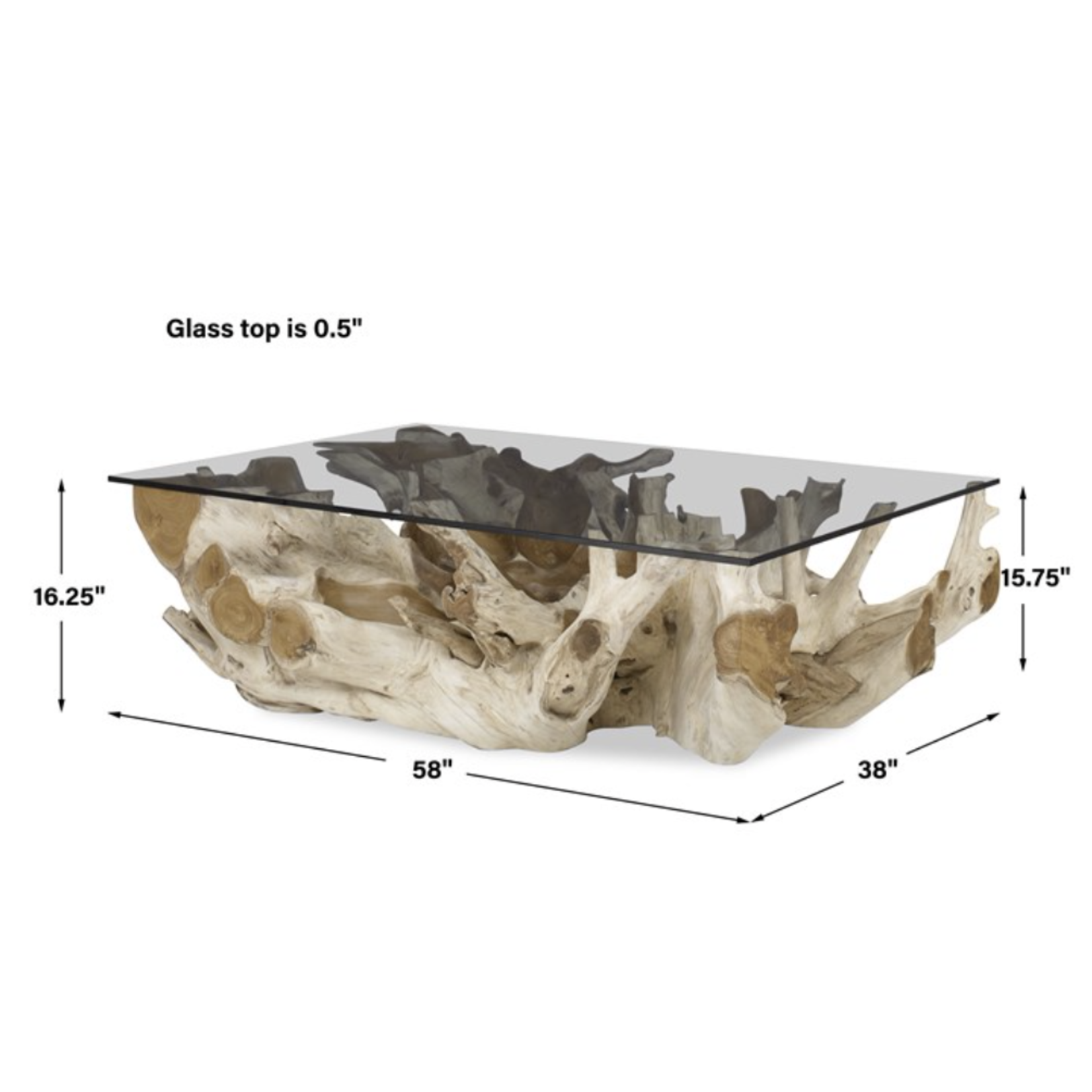 Outside The Box 60x40  Center Root Coffee Table With Rectangle Glass Top