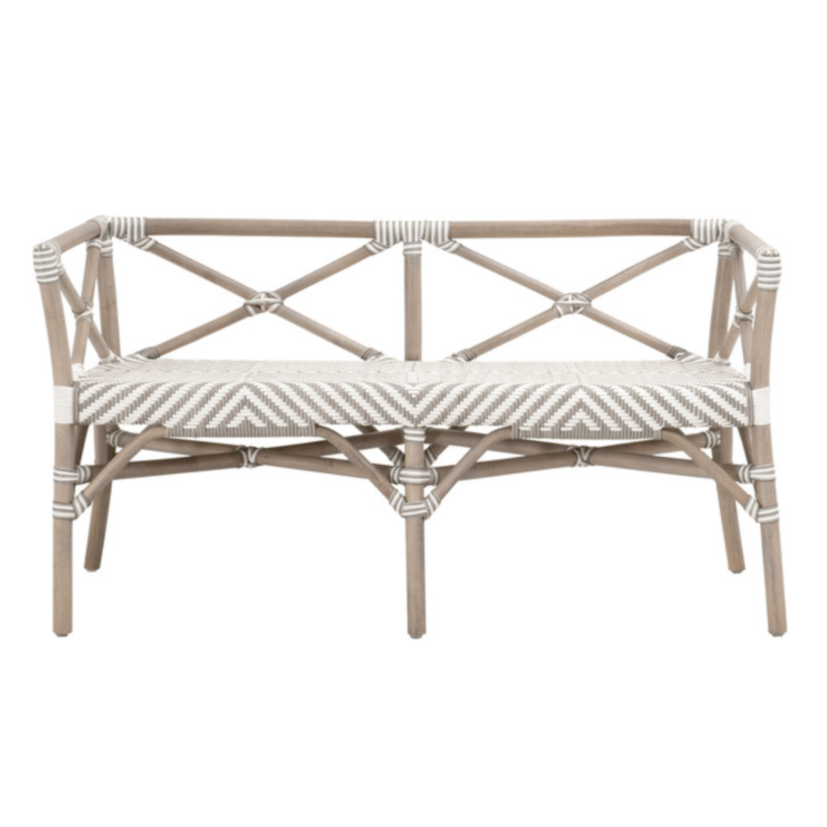 Outside The Box 52x21x27 Palisades Natural Rattan With White & Stone Bench