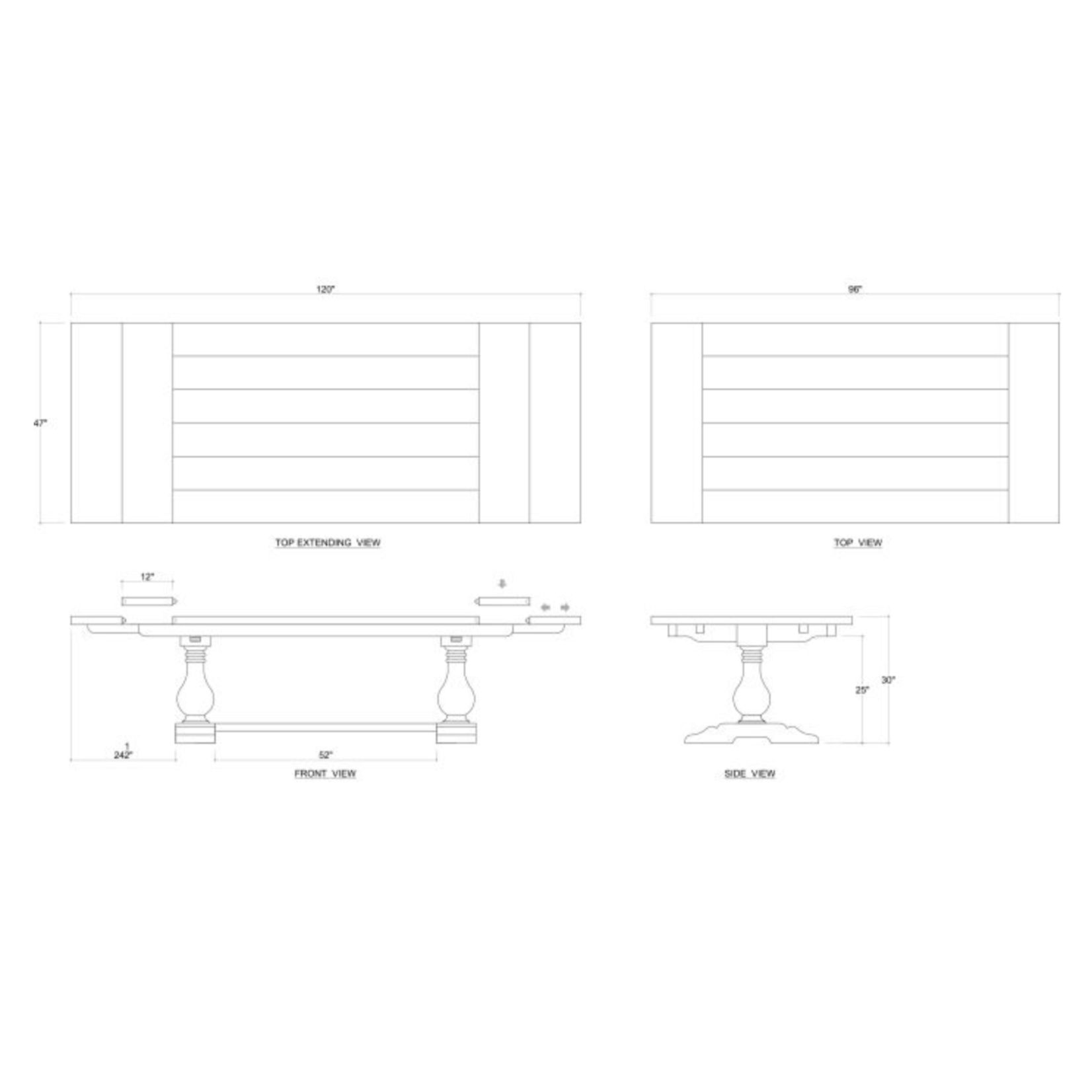 Outside The Box 96" Extends To 120" Solid Mahogany Trestle Dining Table W / Grooves In Gray Charleston - GCH