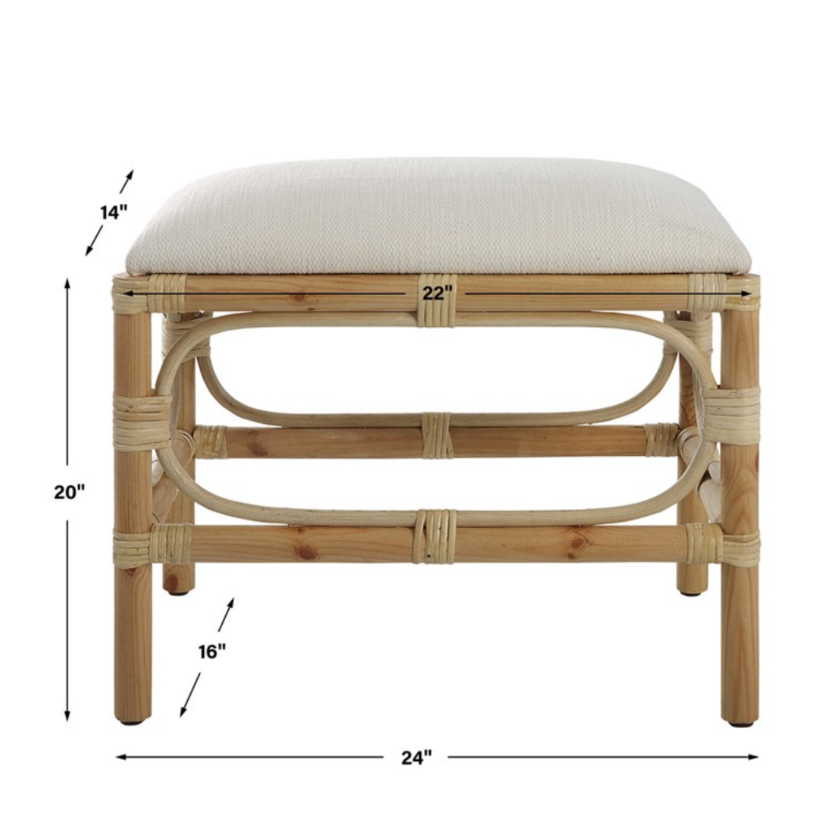 24x20x16 Laguna Rattan White Coastal Bench Outside the Box Palm Beach