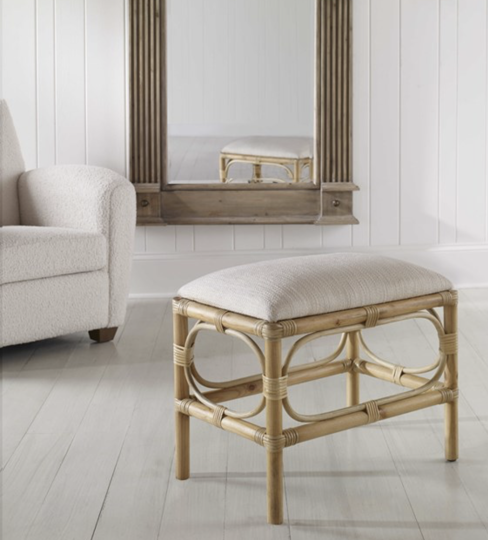 24x20x16 Laguna Rattan White Coastal Bench Outside the Box Palm Beach