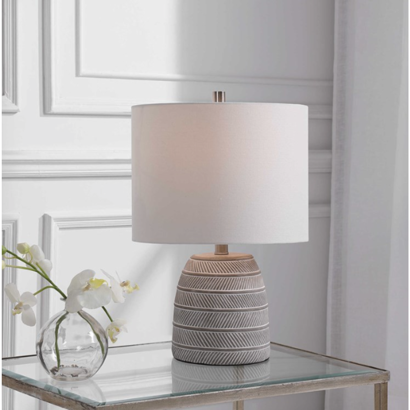 Outside The Box 20" Uttermost Tan & White Etching Table Lamp