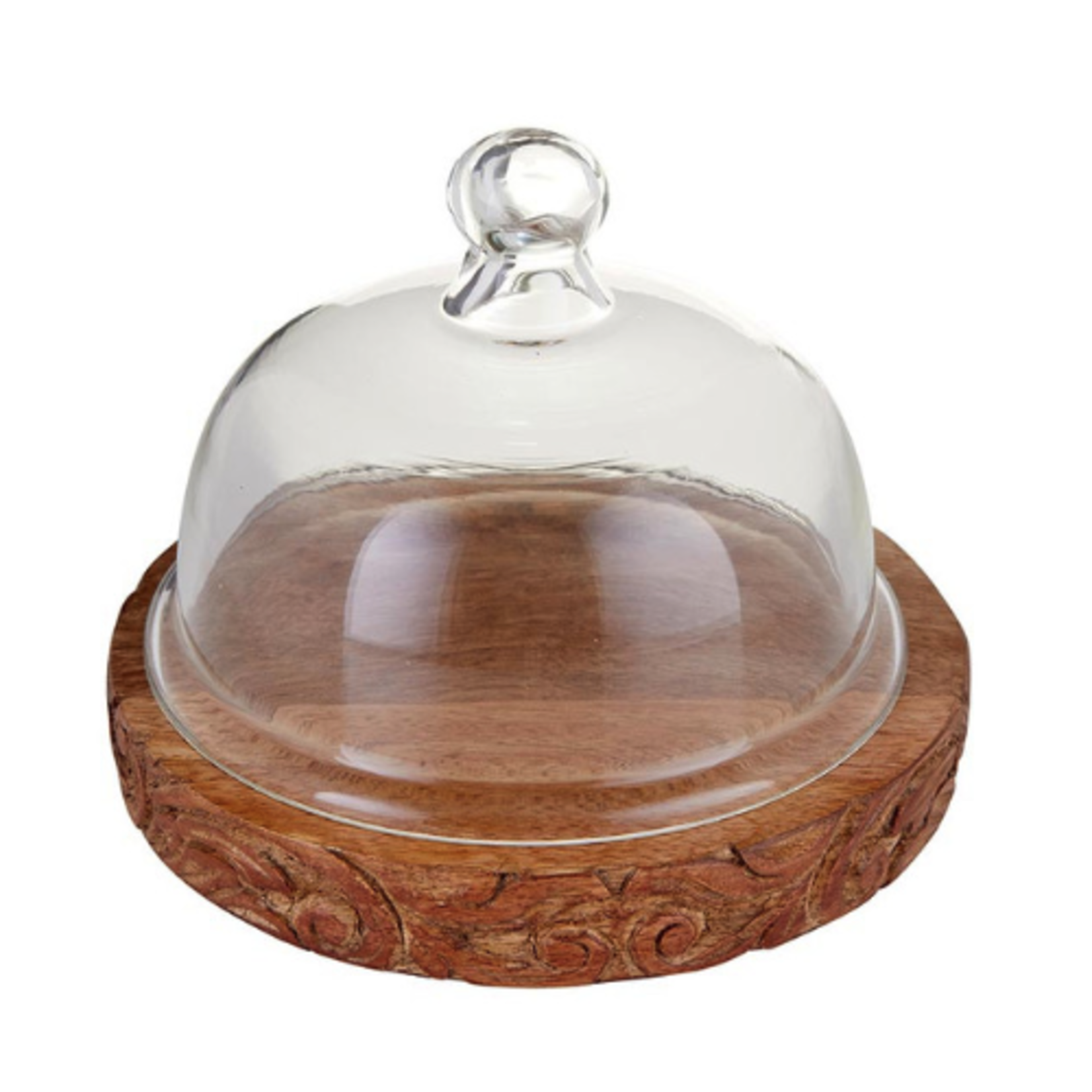 Outside The Box 4" Dome Glass With Solid Mango Wood Carved Base