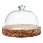 Outside The Box 6" Glass Dome With Solid Mango Wood Carved Base