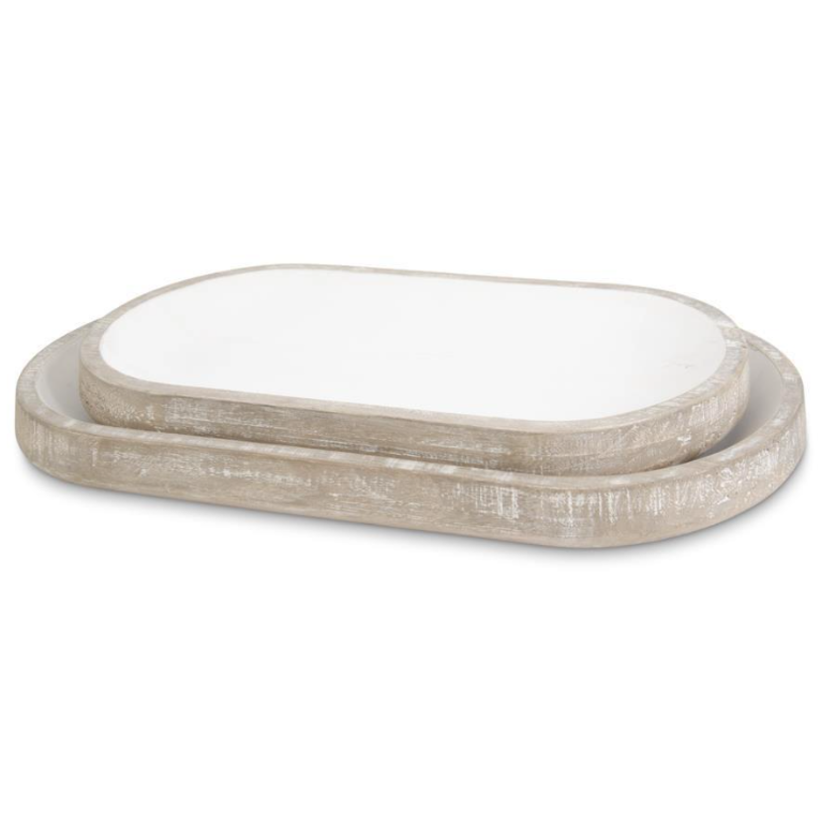 Outside The Box 18" & 22" Set Of 2 Natural Paulownia Wood Oval Trays With White Center