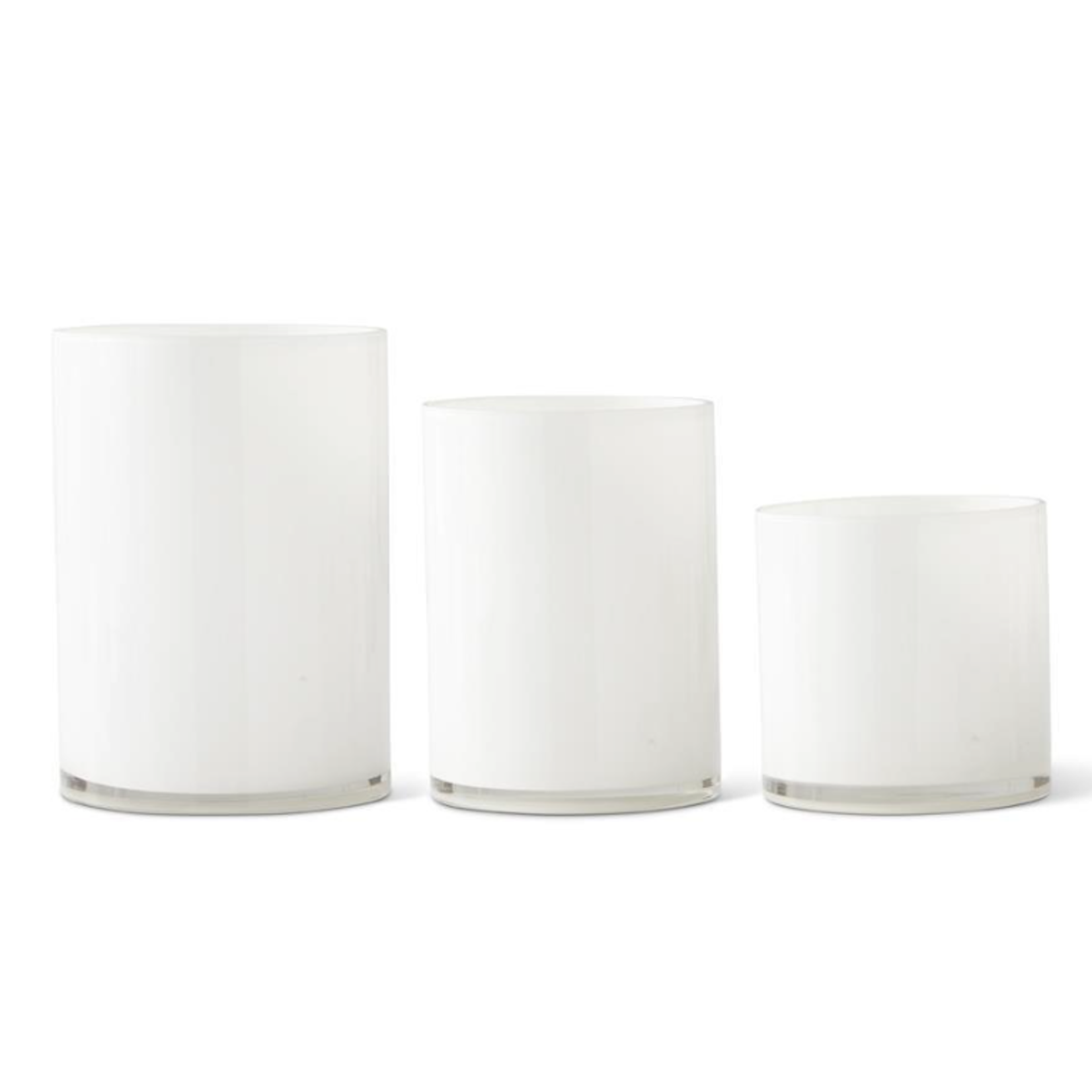 6", 8" & 10" Set Of 3 White Glass Hurricane / Vases