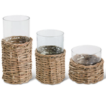 Outside The Box 6", 10" & 14" Set Of 3 Glass Cylinders With Natural Woven Rattan Basket