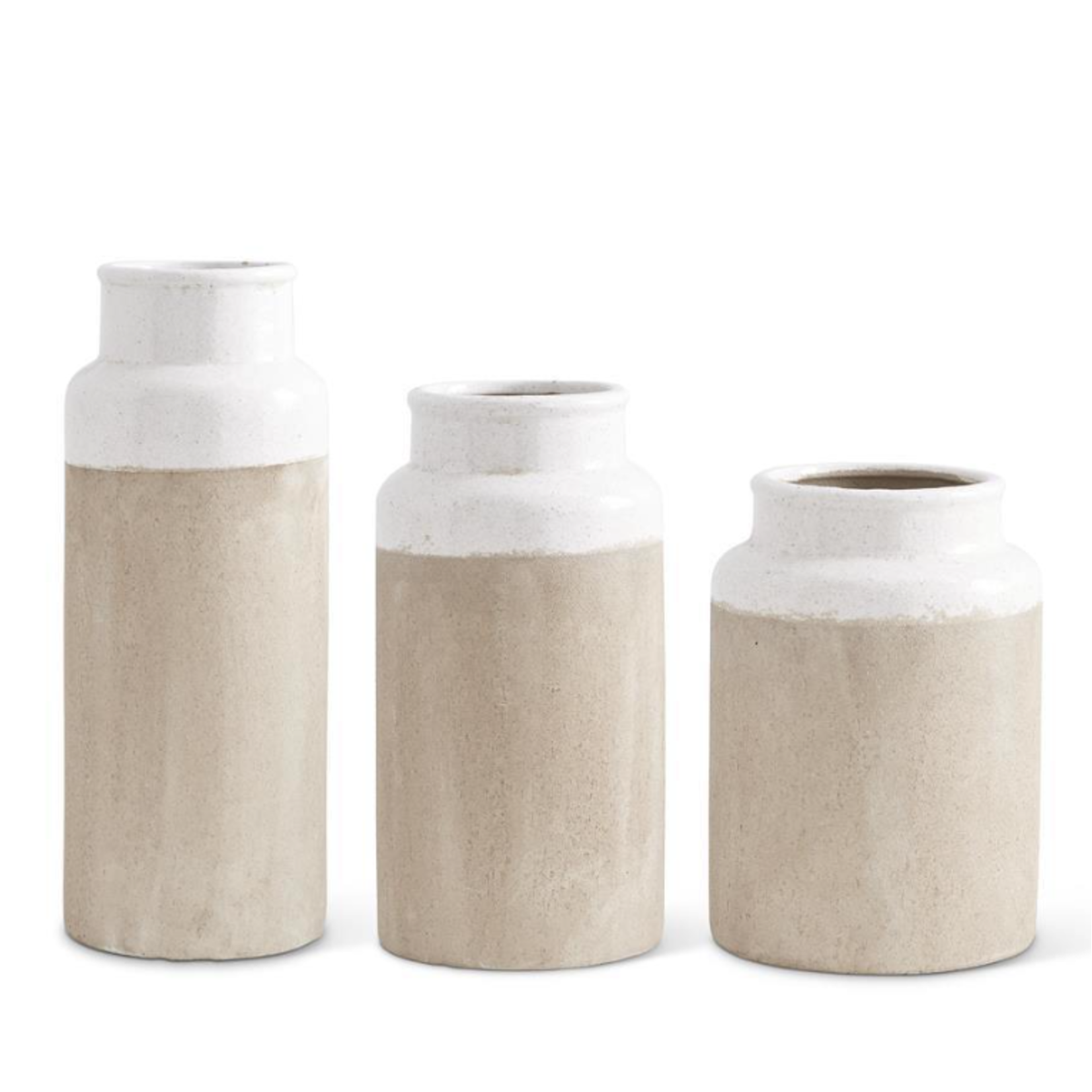 8", 12" & 16" Set Of 3 White & Cream Ceramic Vases