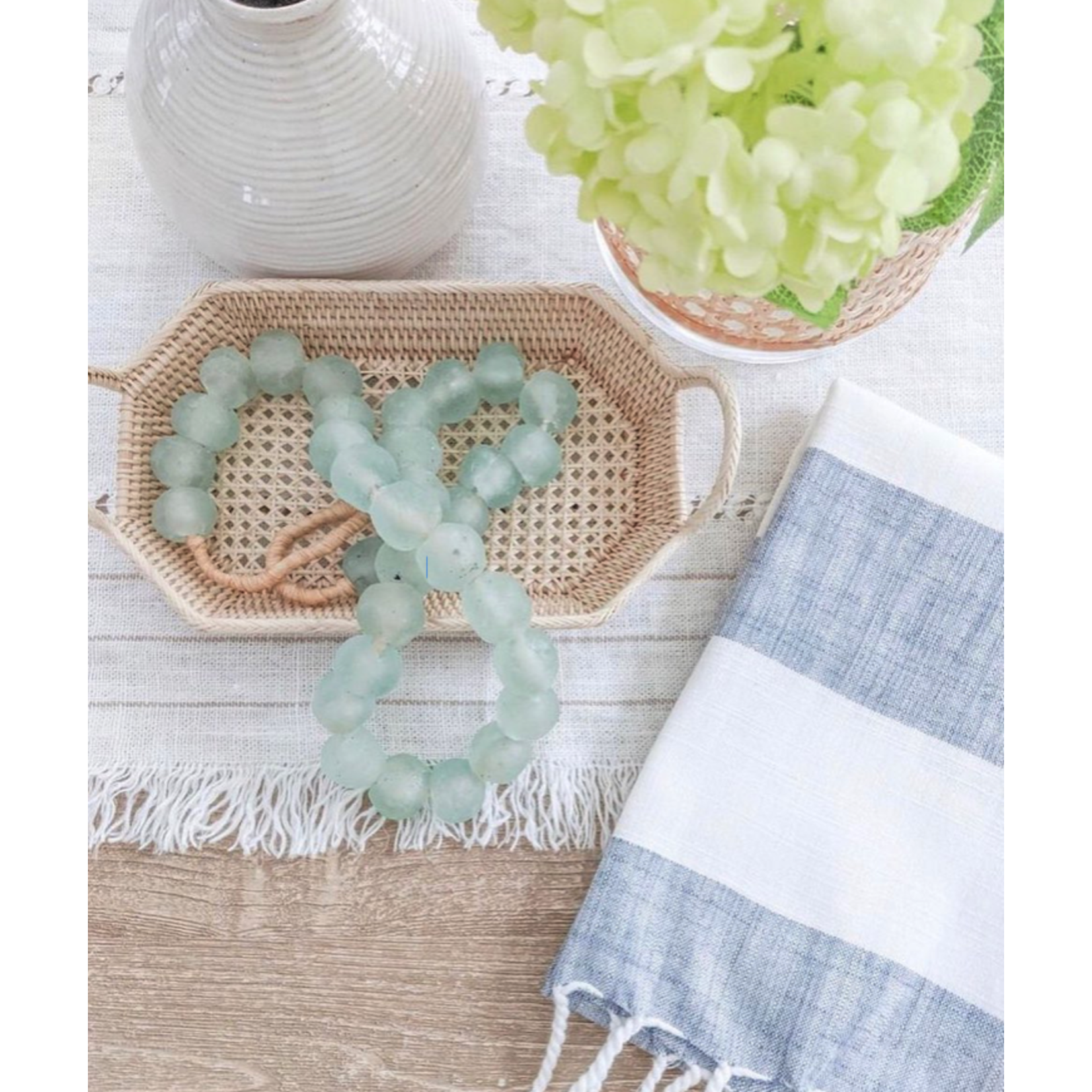 Outside The Box 32" Clear Aqua Recycled 35mm Glass Beads