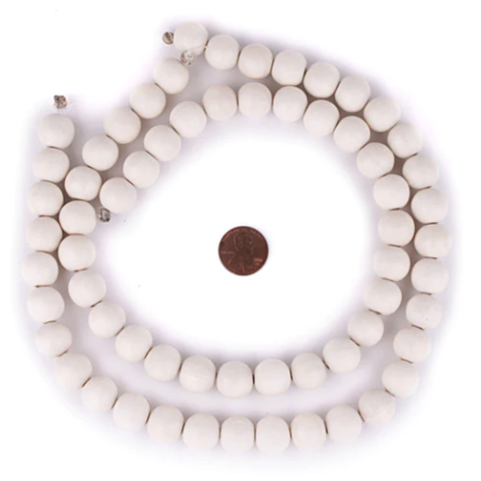 Outside The Box 39" White Natural Wood 14mm Beads With Tassel