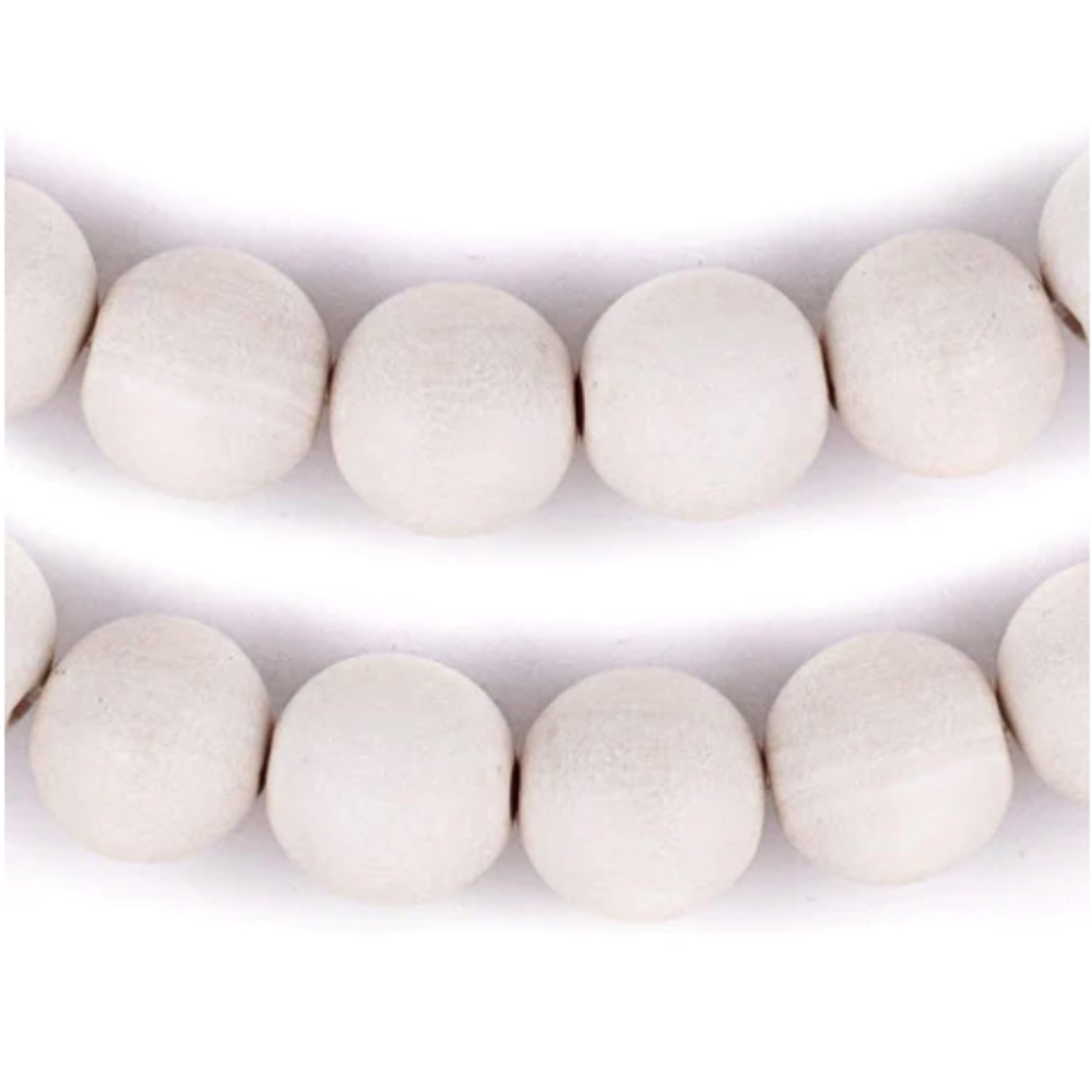 Outside The Box 39" White Natural Wood 14mm Beads With Tassel