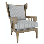Lawrence Solid Oak Blue Striped Accent Chair