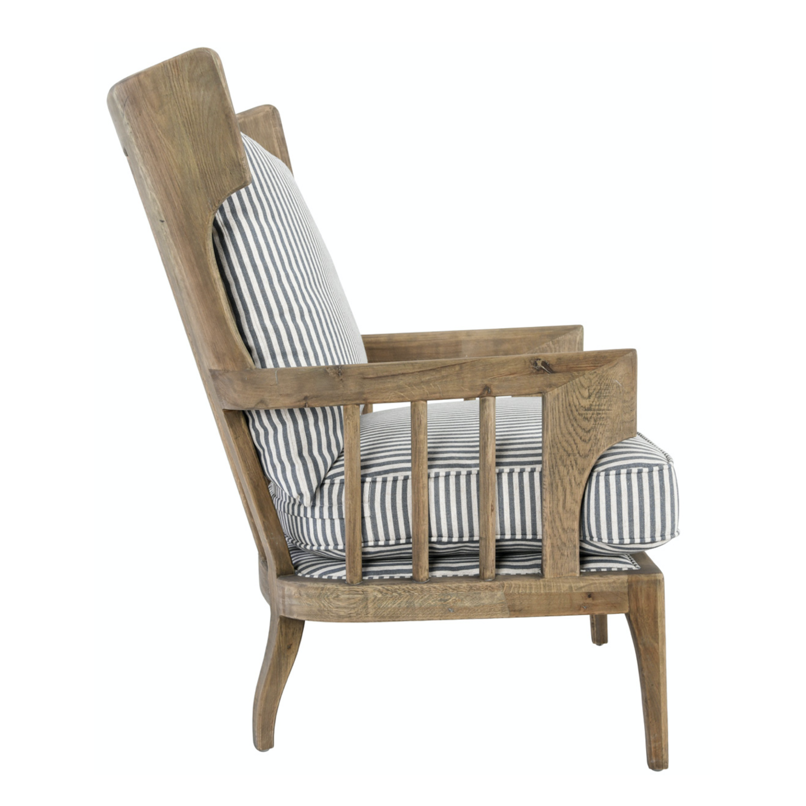 Outside The Box Lawrence Solid Oak Blue Striped Accent Chair