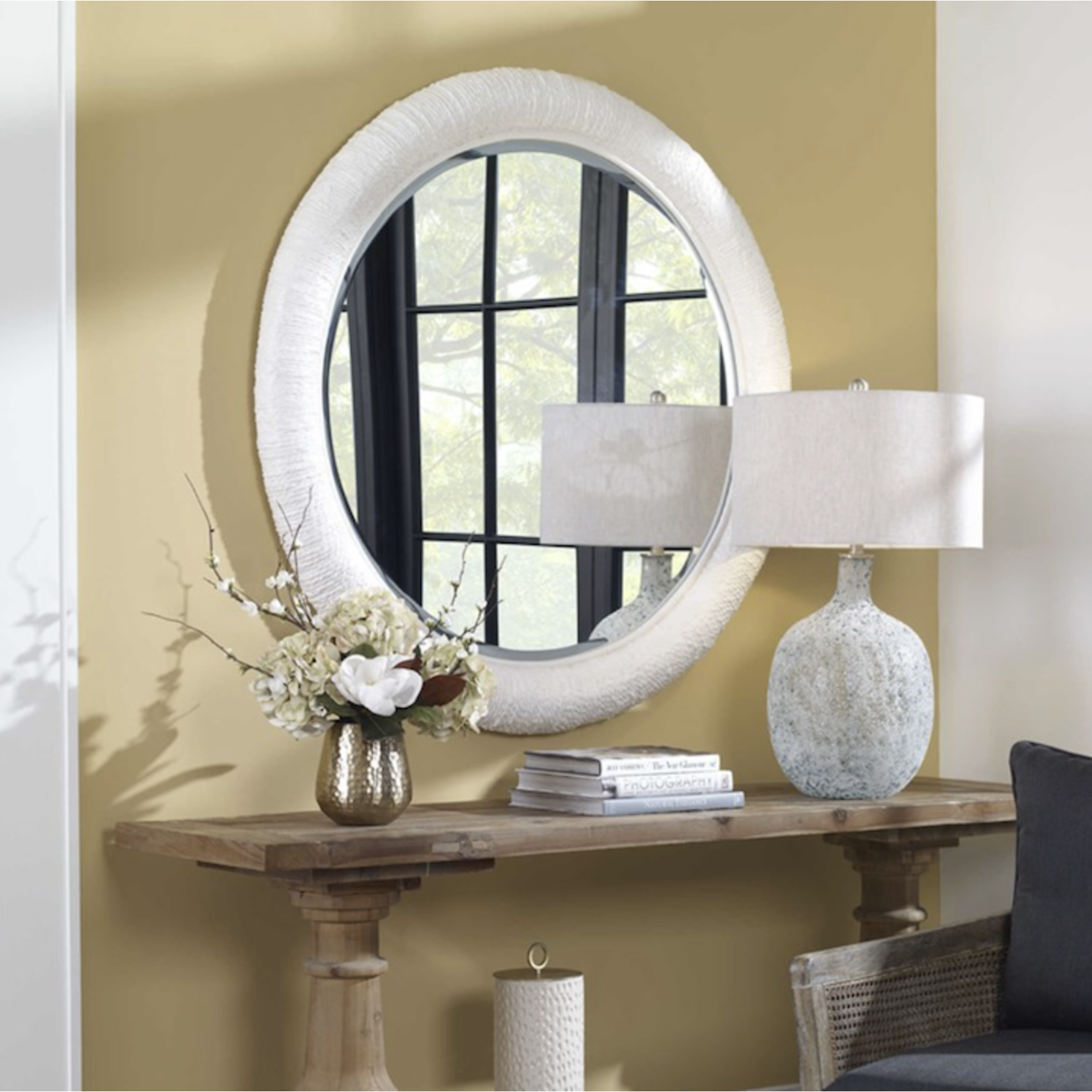 Outside The Box 47" Mariner White Woven Banana Round Mirror