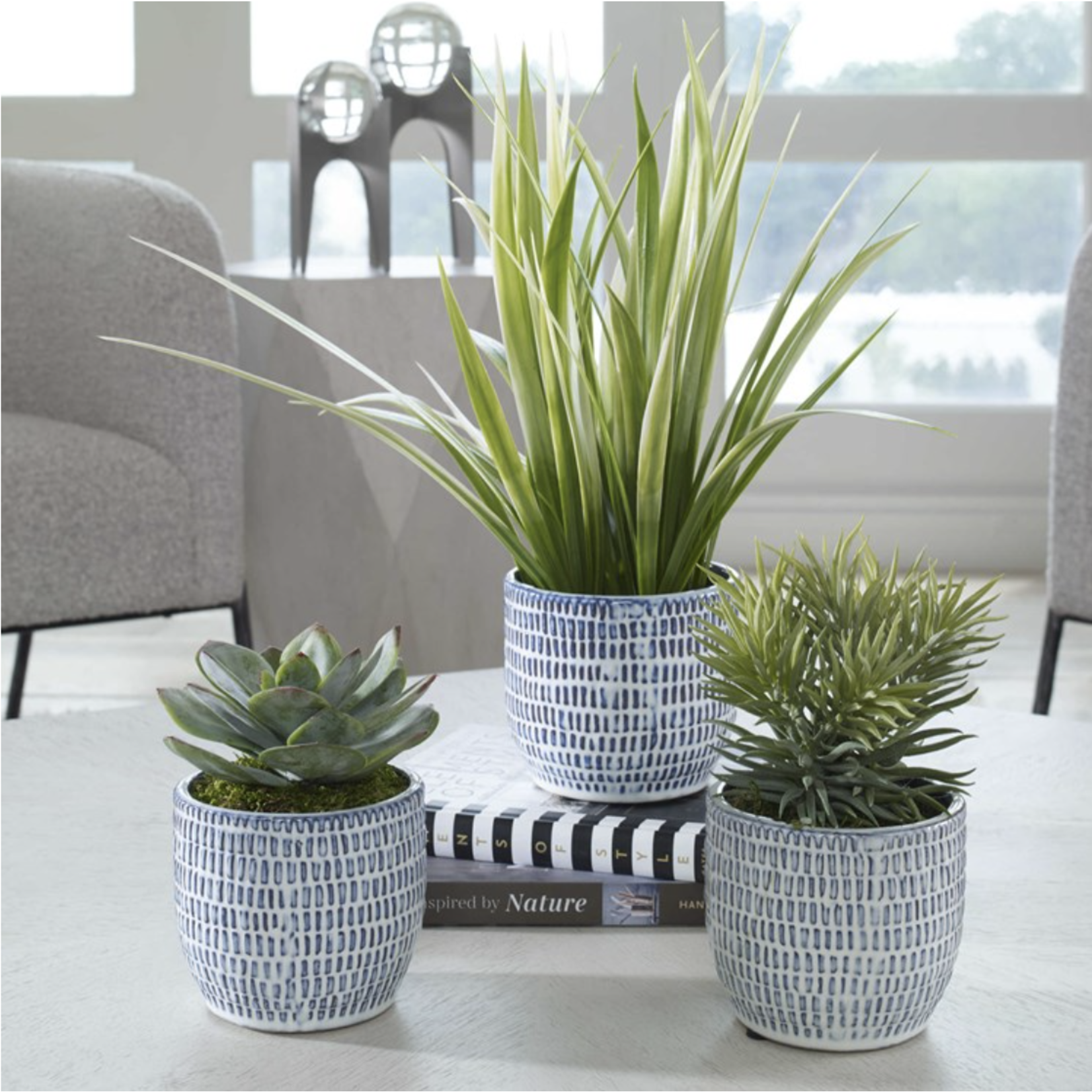 Outside The Box 7" - 16" Puebla Greenery In Blue & White Ceramic Planter - SOLD SEPARATELY