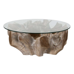 Outside The Box 54x17 Hailey Teak Wood With Glass Top Coffee Table