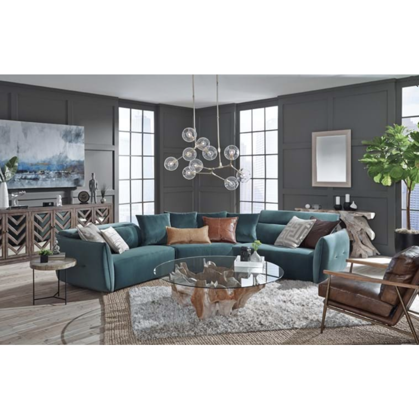 Outside The Box 54x18 Hailey Teak Wood With Glass Top Coffee Table
