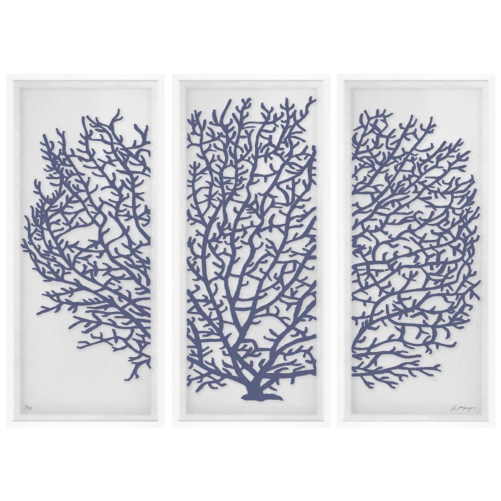 Outside The Box 56x40 Trowbridge Blue Velvet Coral Triptych Art