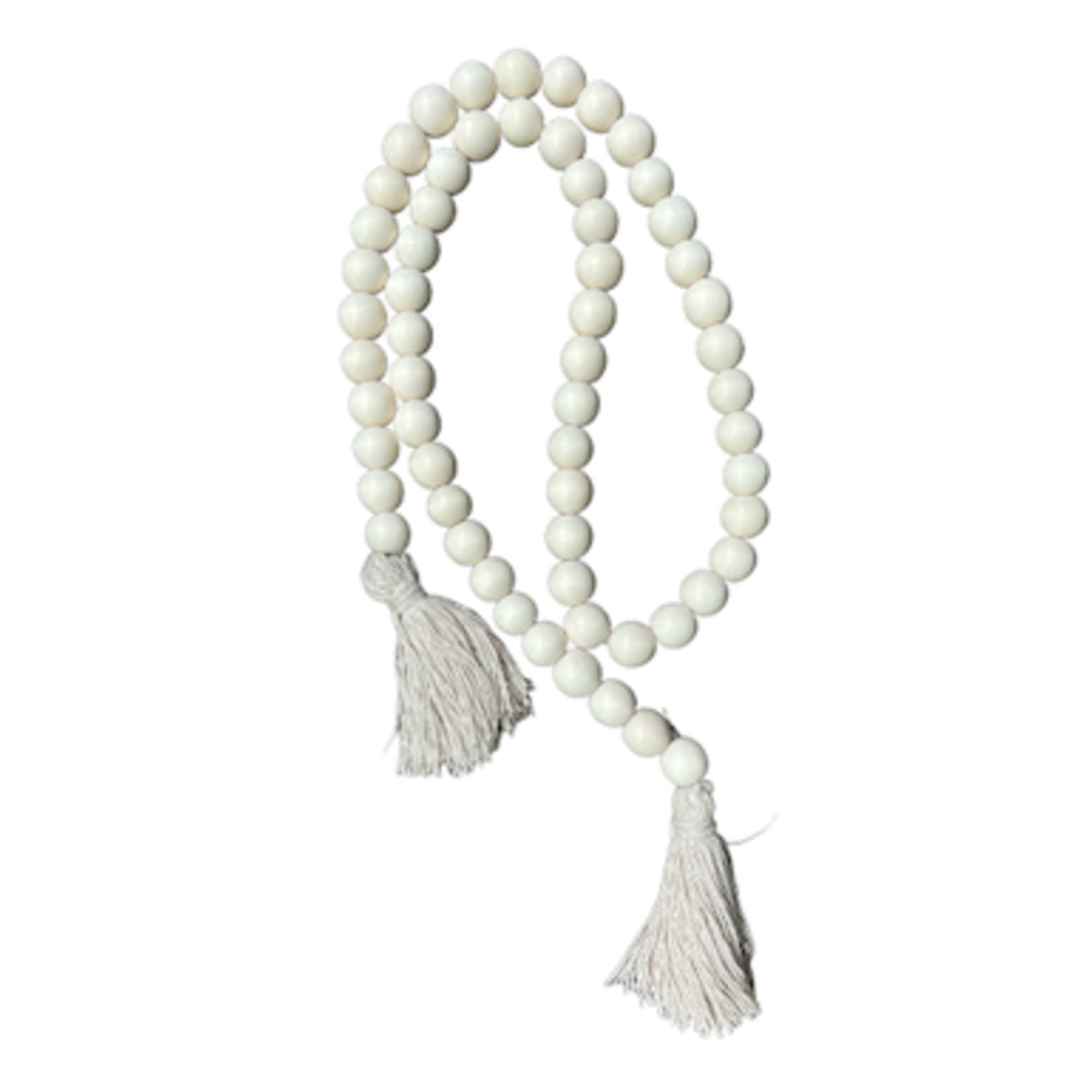 Outside The Box 39" White Natural Wood 14mm Beads With Tassel