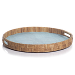 Outside The Box 20" Agrari Abaca Blue Silk Woven Cane Round Tray