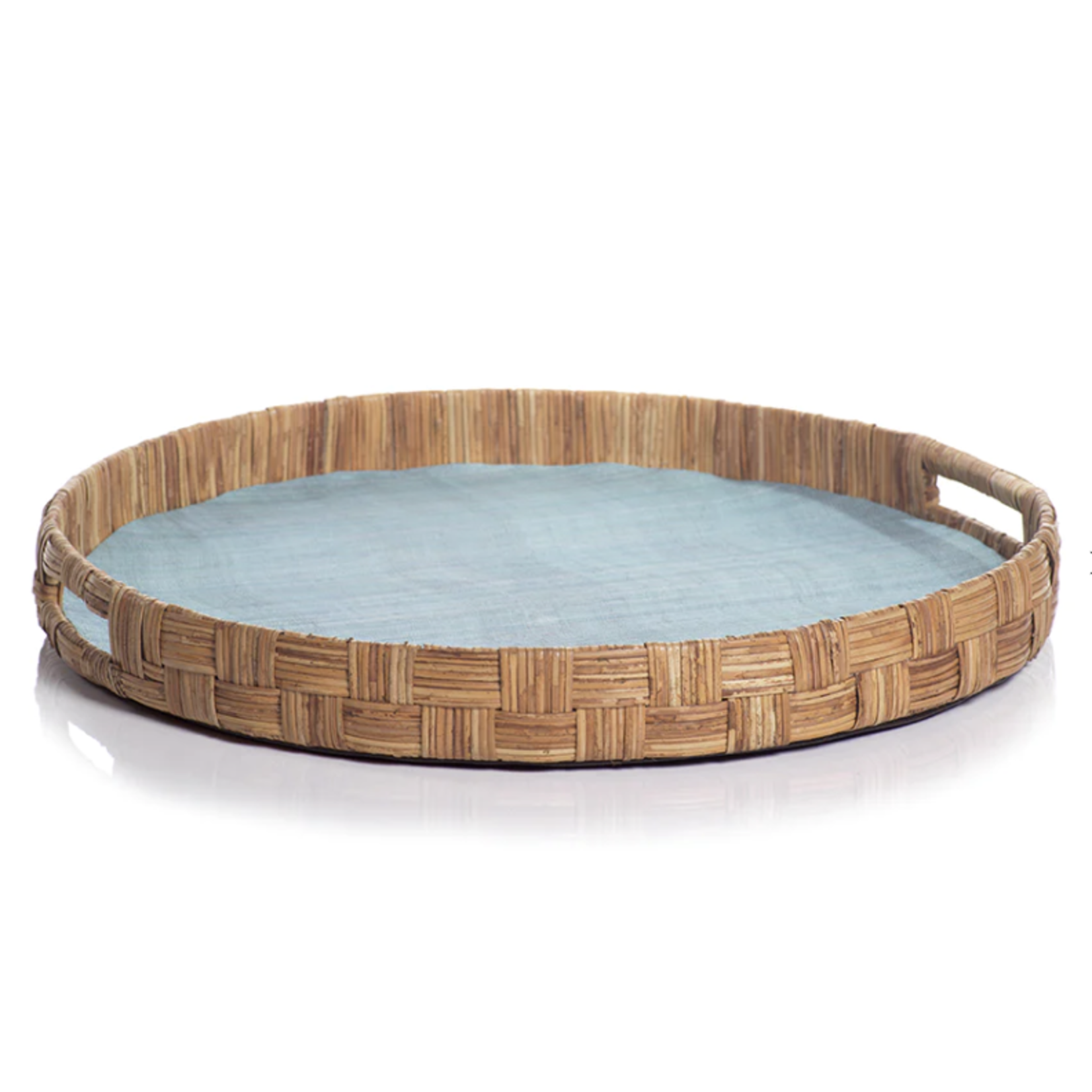 Outside The Box 20" Agrari Abaca Blue Silk Woven Cane Round Tray