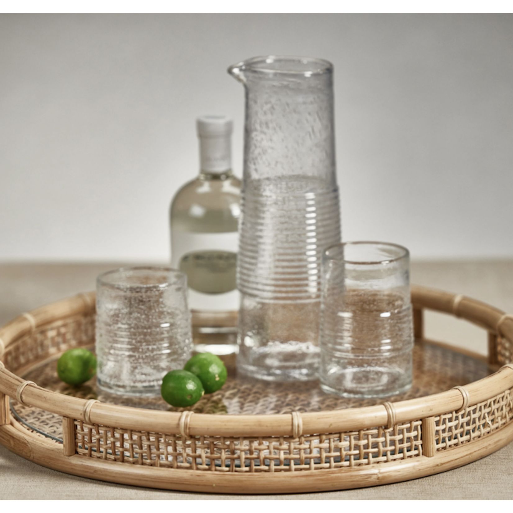 Outside The Box 20" Ruta Natural Rattan Round Serving Tray With Glass