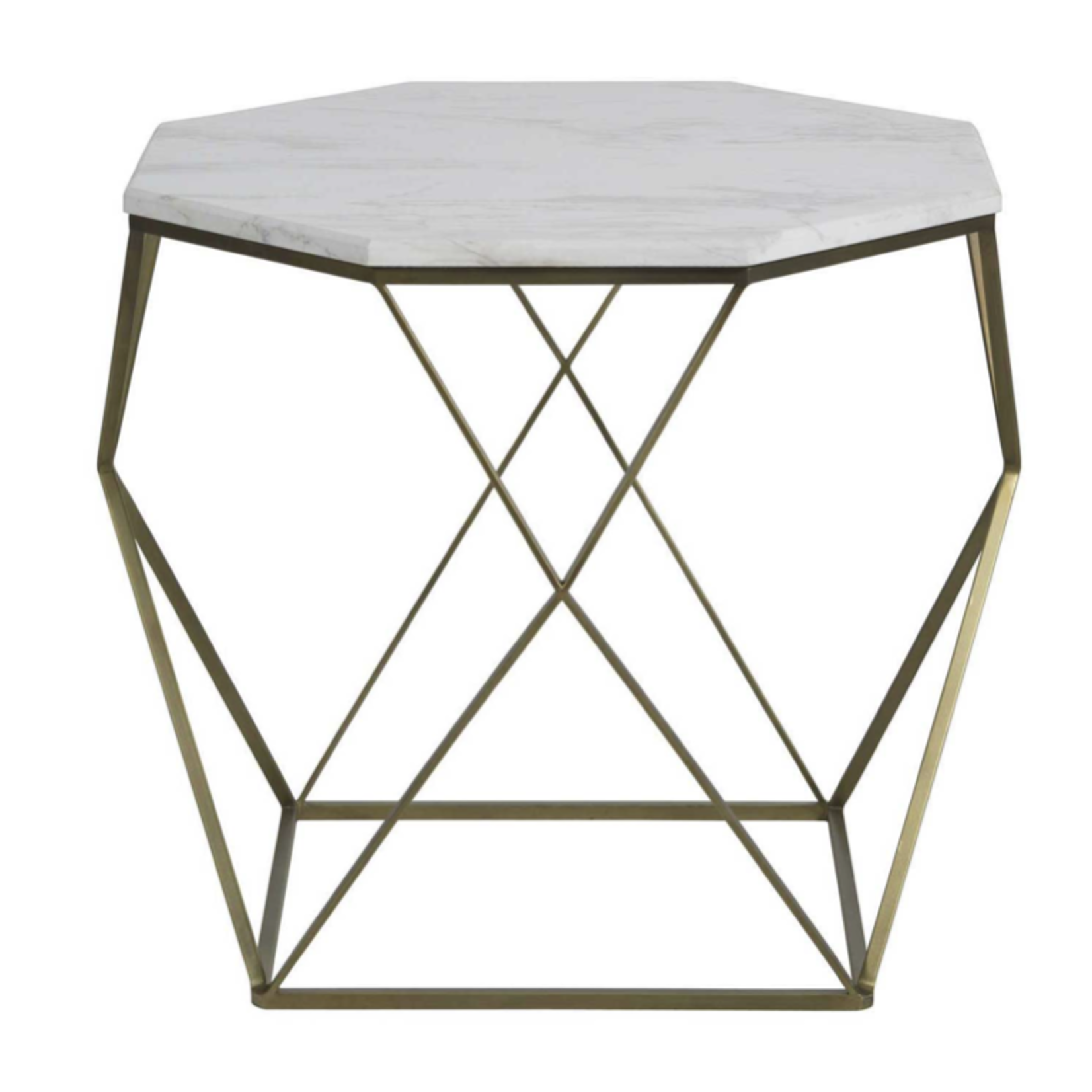 Outside The Box 27x24x22 Kristie White Marble Top & Brass Base Bunching Table