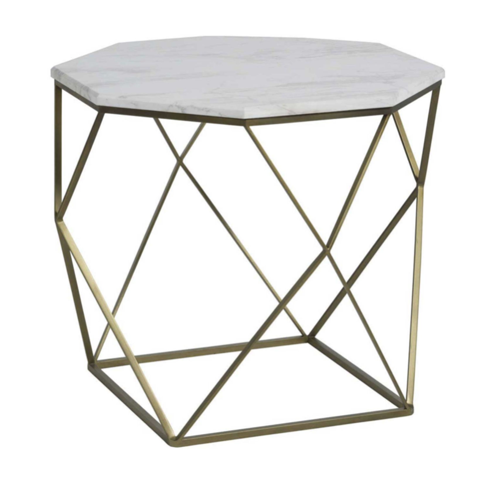 Outside The Box 27x24x22 Kristie White Marble Top & Brass Base Bunching Table