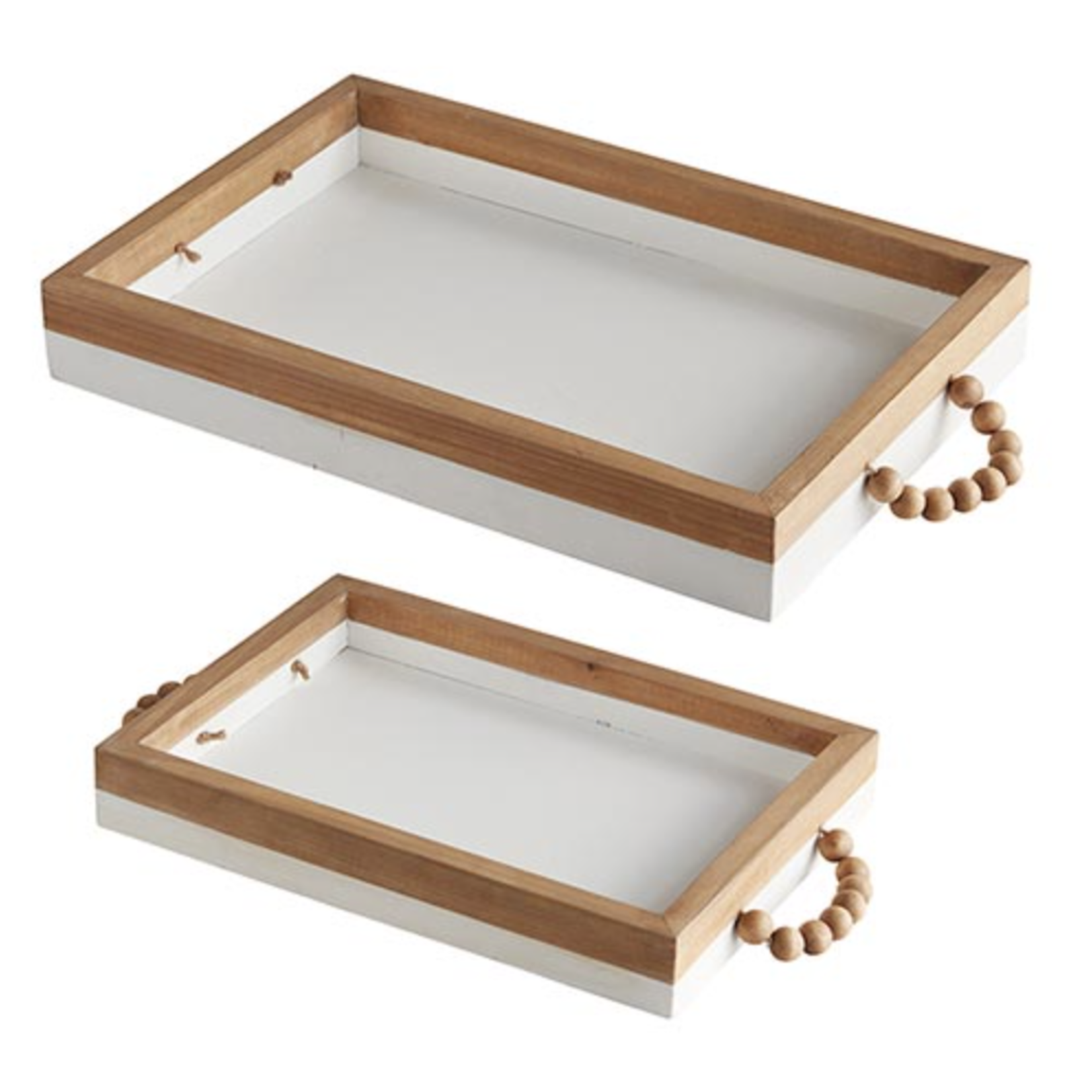 Outside The Box 14" & 18" Set Of 2 Pine Wood Rectangular Beaded Tray