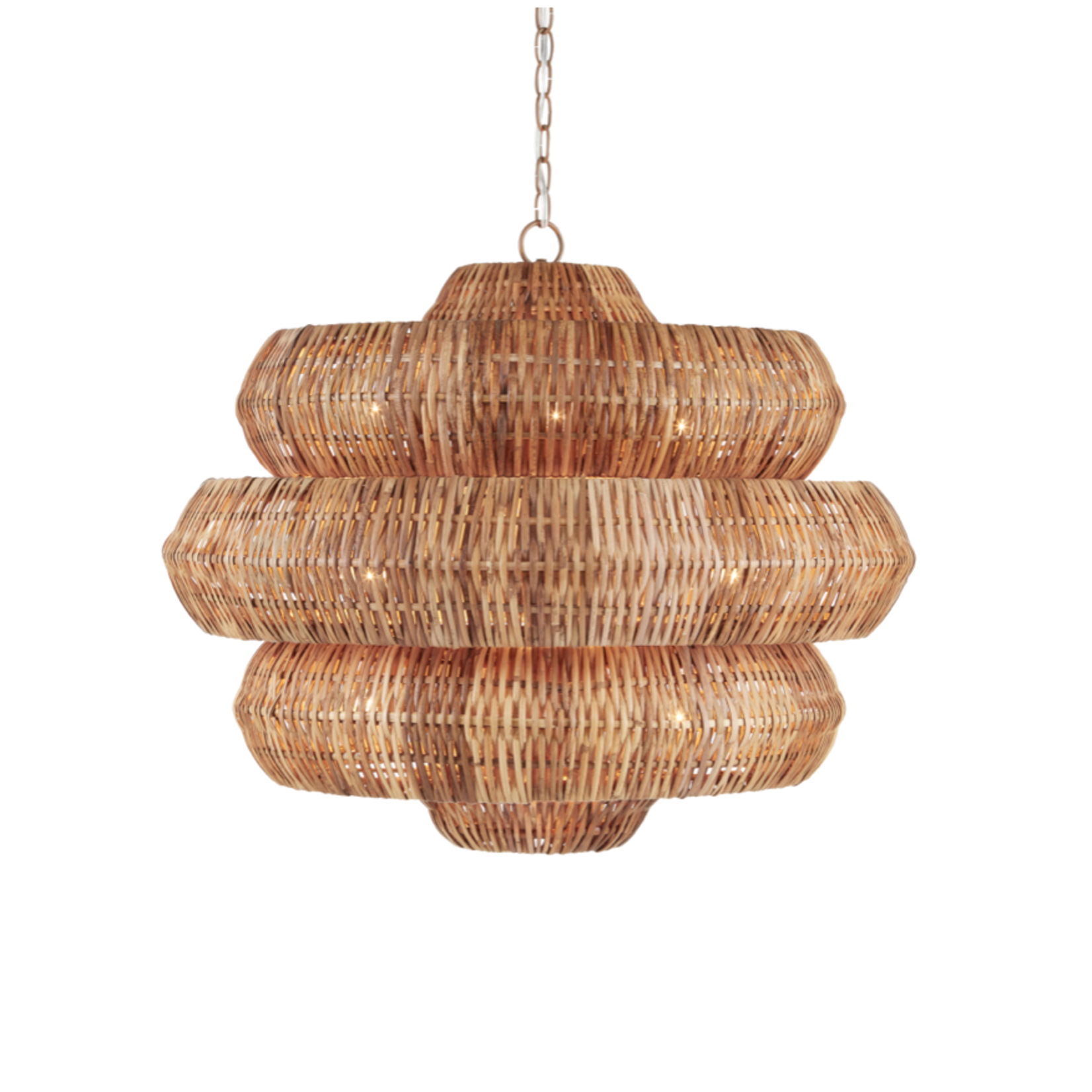 Outside The Box 24" Antibes Natural Rattan & Wrought Iron Chandelier
